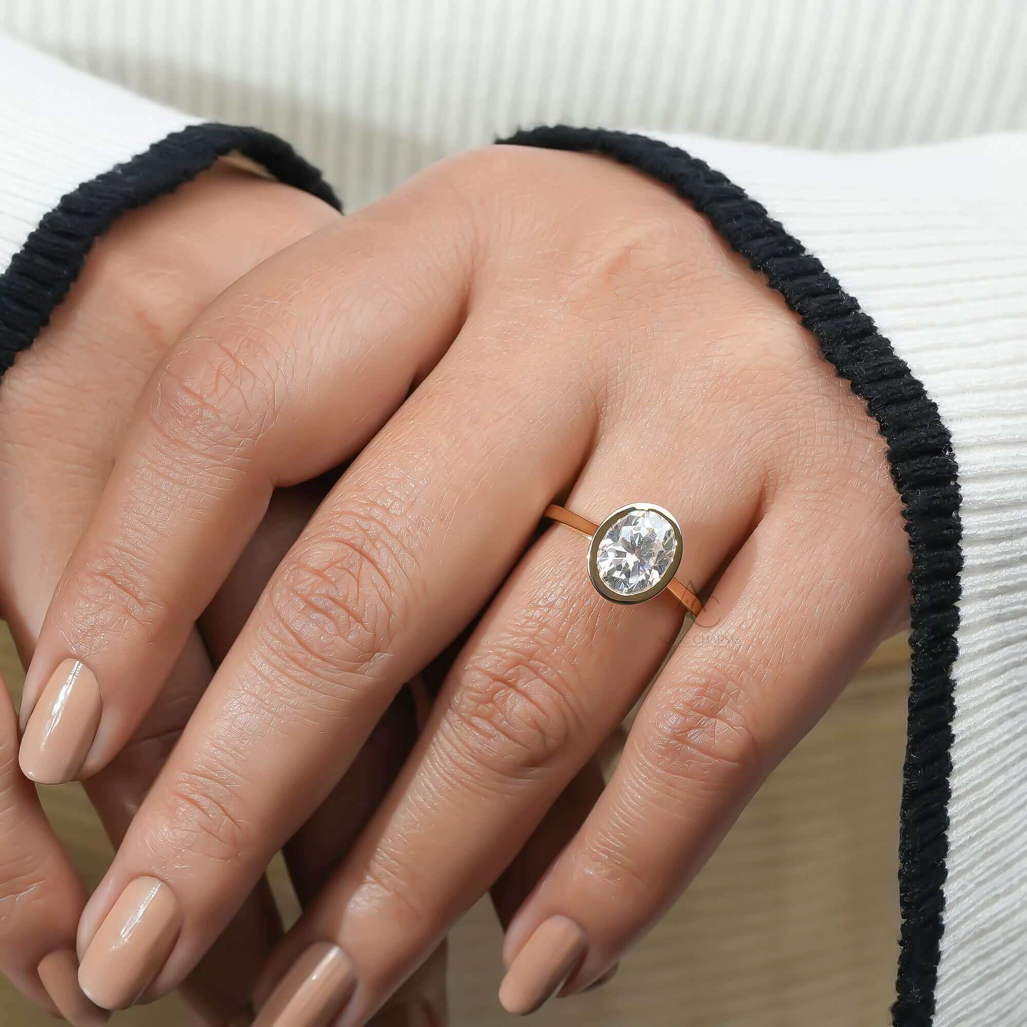 Hathaway Oval Bezel Set Lab Diamond Solitaire Ring