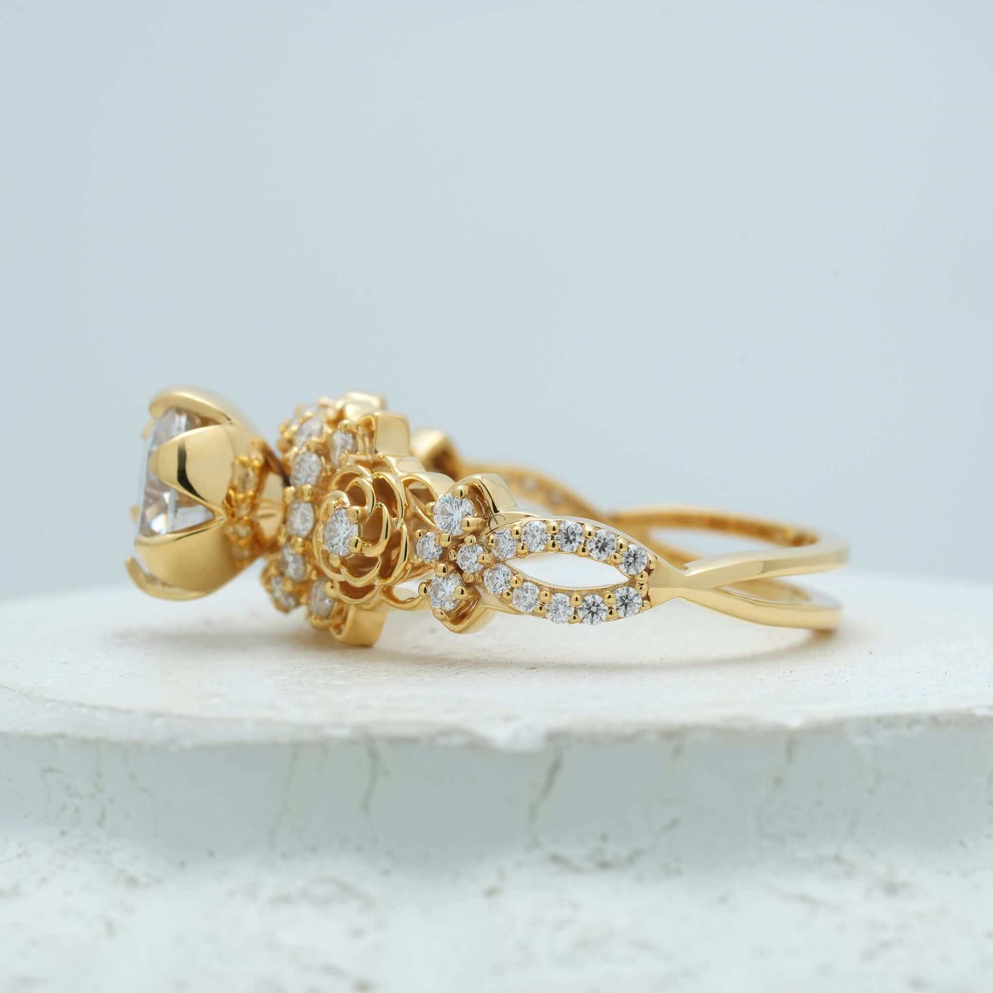 Celestine Filigree Halo Ring in Royal Gold