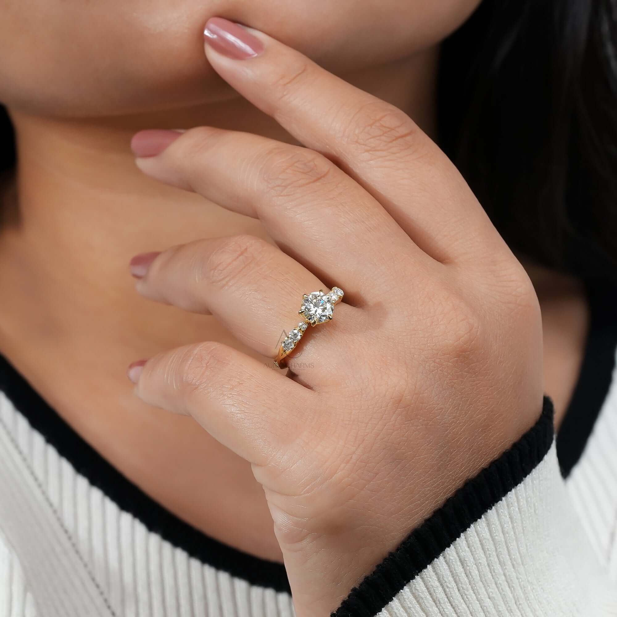 Aurelia Round Cut Pavé Diamond Ring