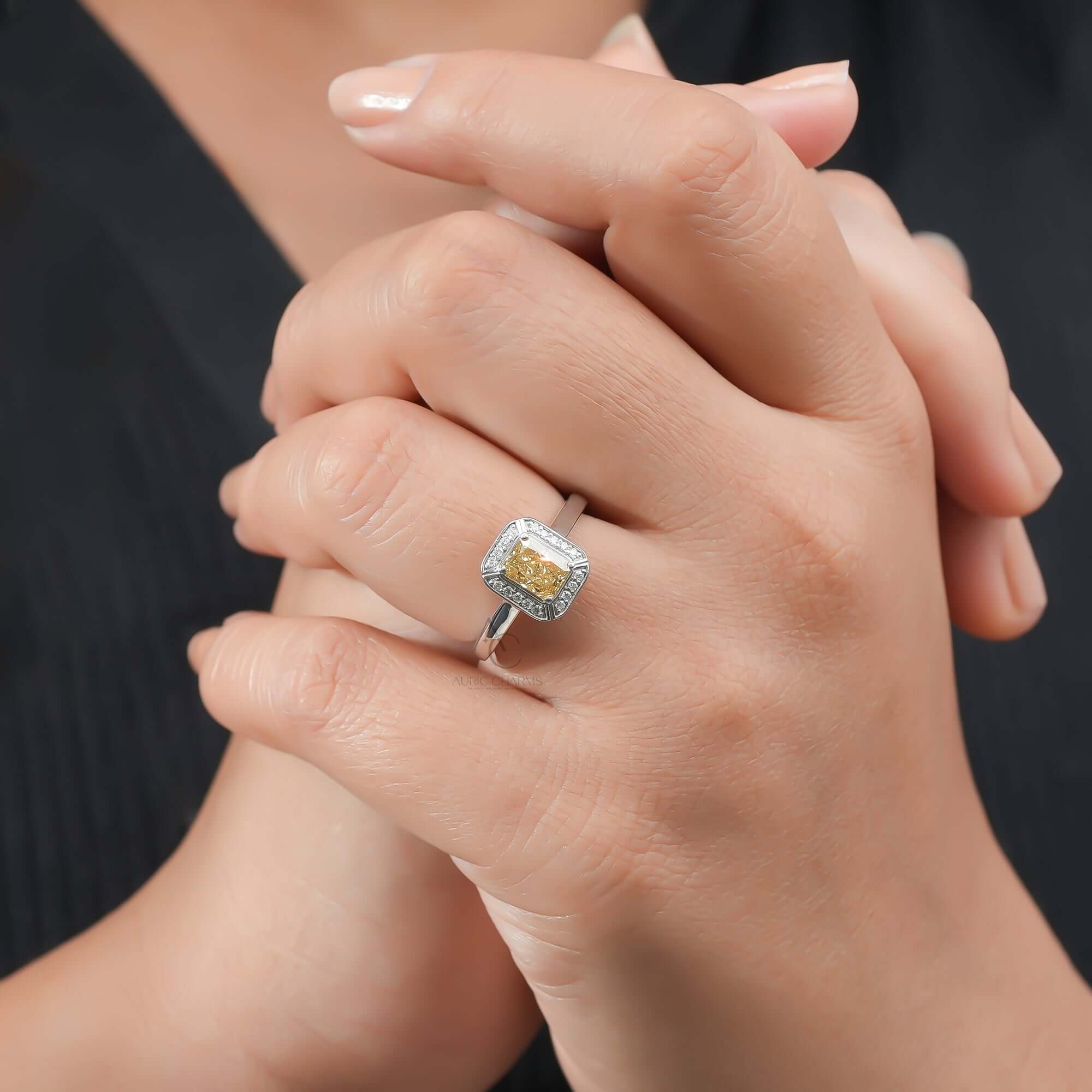 Monroe Radiant Yellow Vintage Halo Diamond Ring