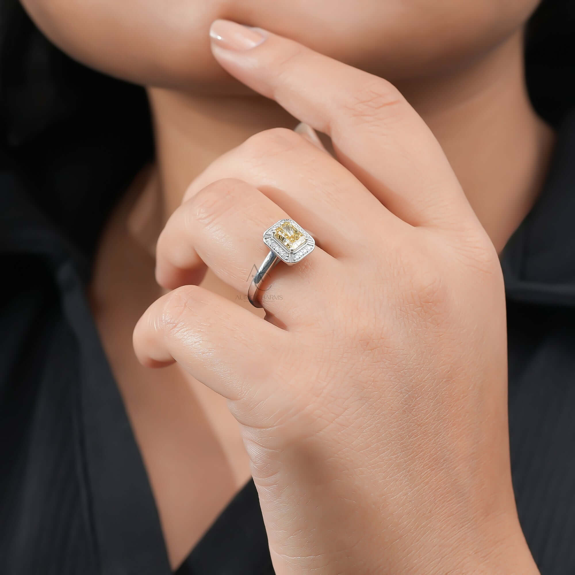 Monroe Radiant Yellow Vintage Halo Diamond Ring