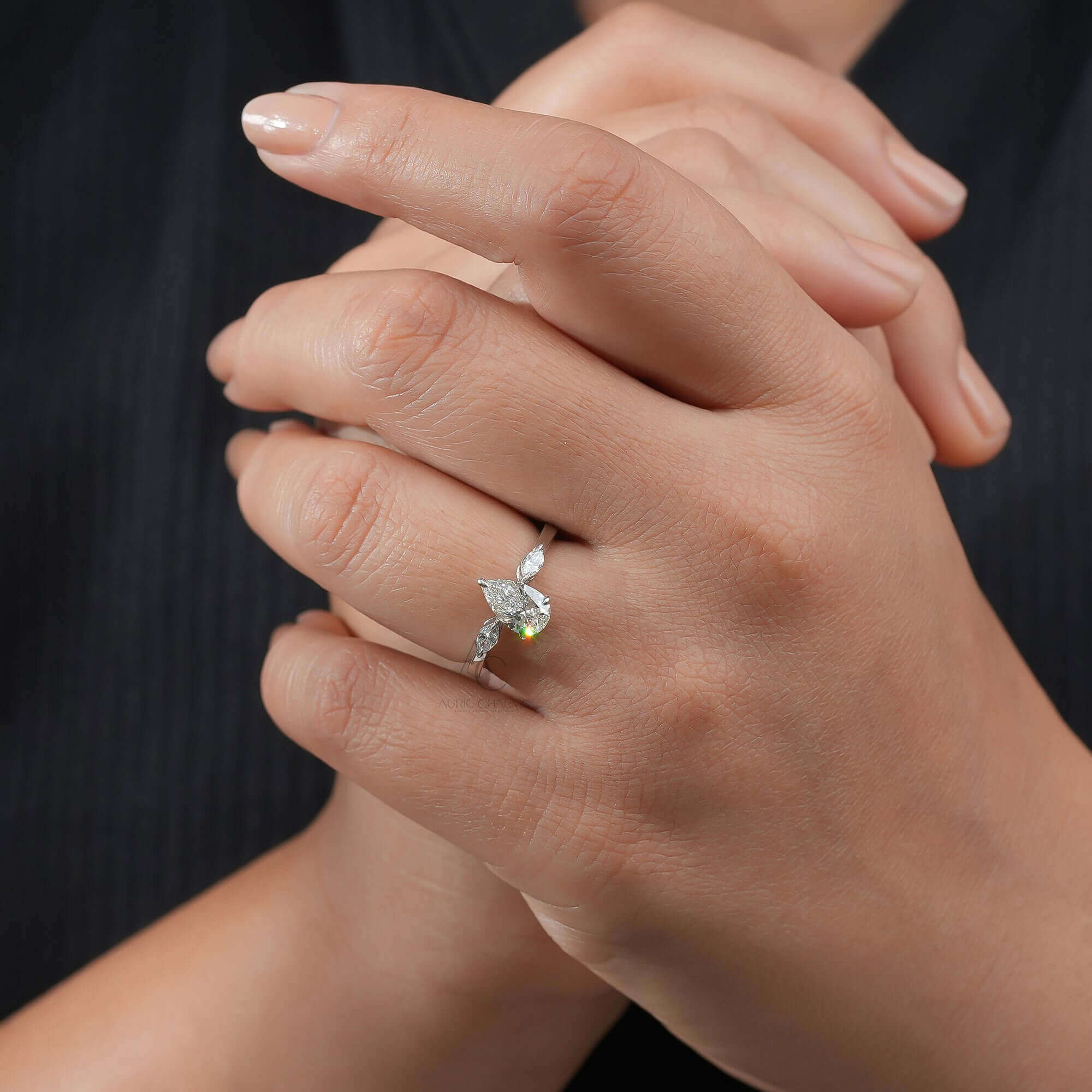 Pear & Marquise Cut Three-Stone Lab Diamond Ring