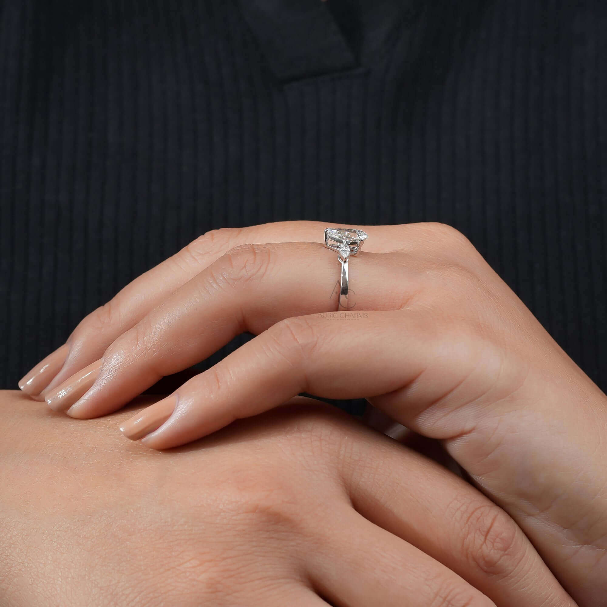 Pear & Marquise Cut Three-Stone Lab Diamond Ring