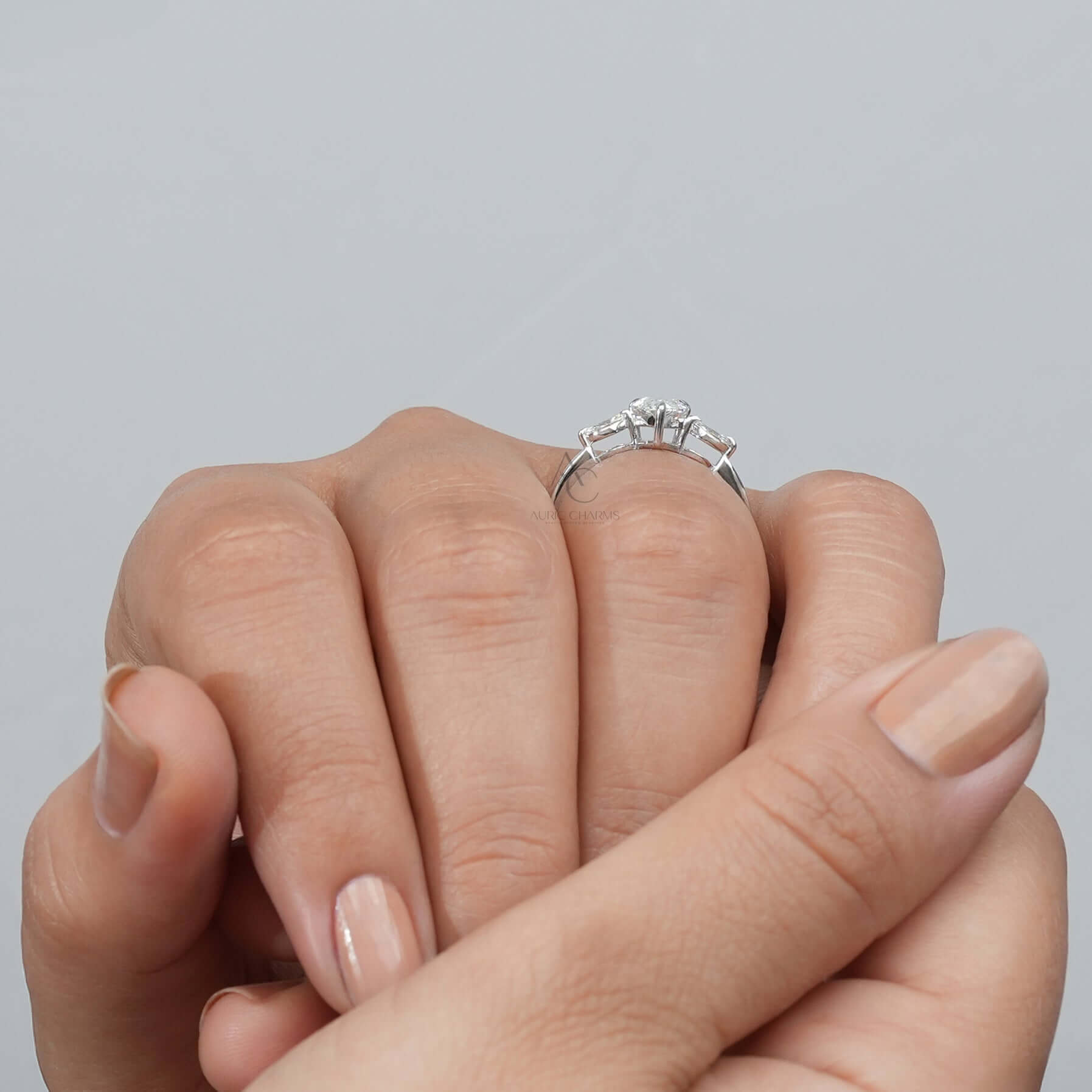 Pear & Marquise Cut Three-Stone Lab Diamond Ring