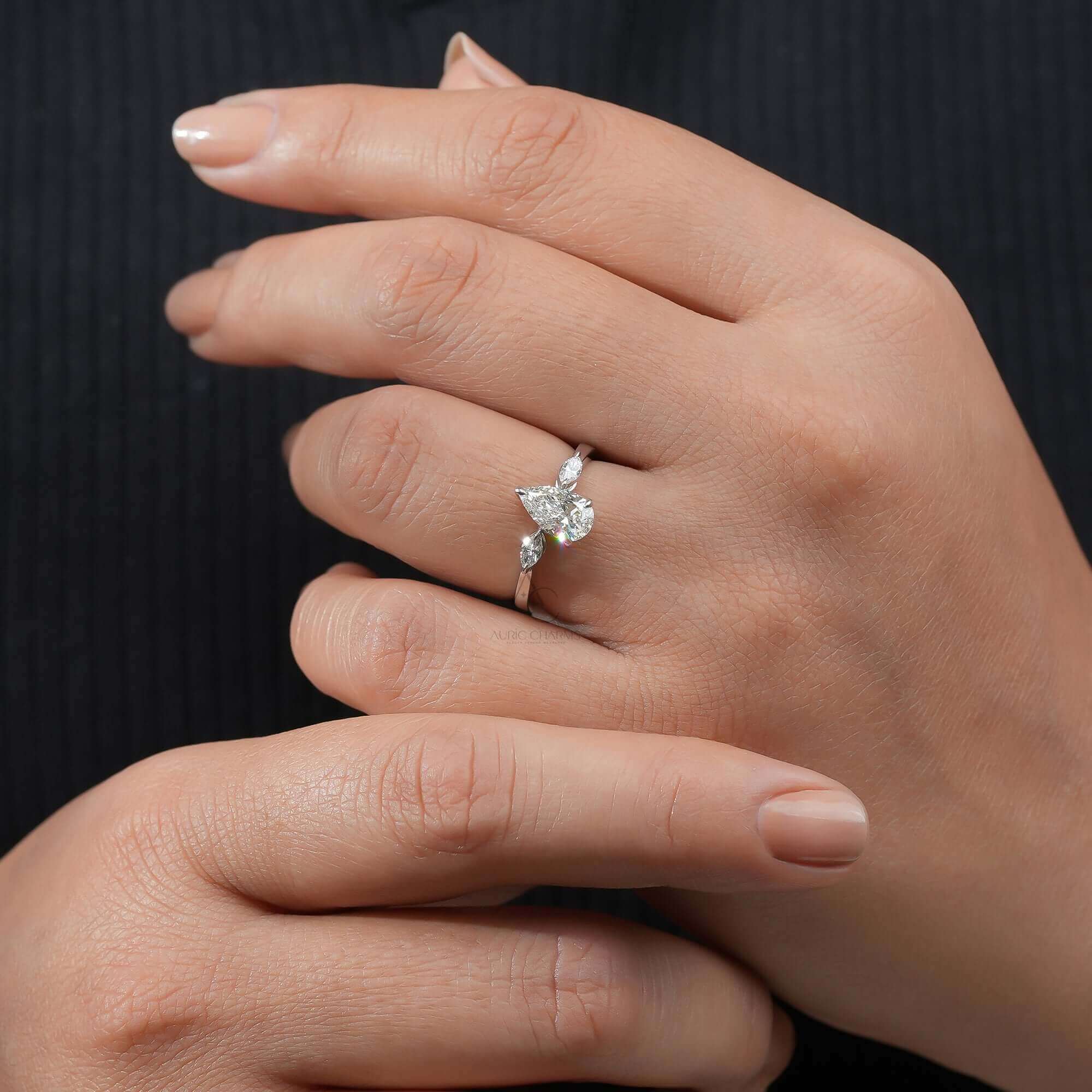 Pear & Marquise Cut Three-Stone Lab Diamond Ring