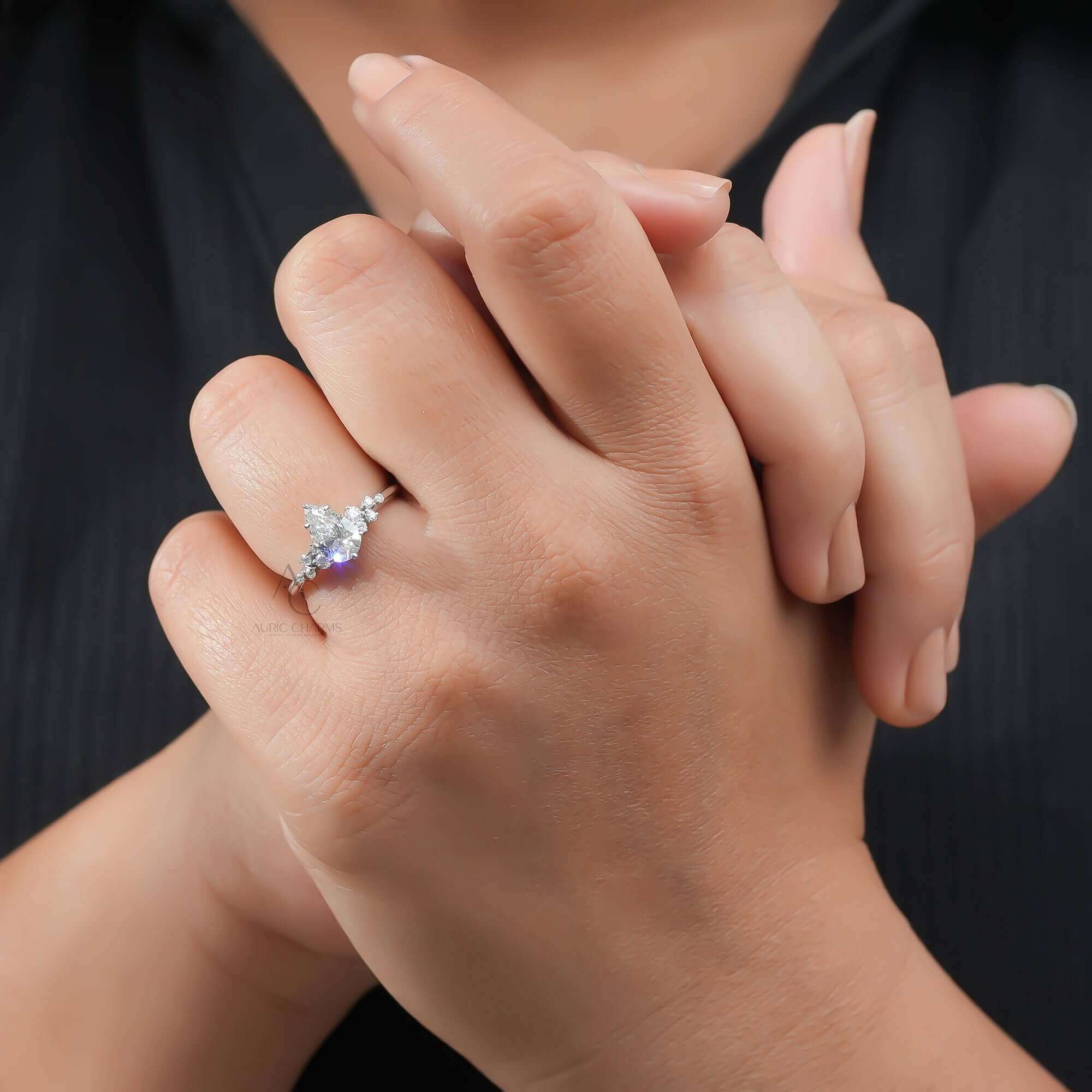 Elaria Pear Cut Diamond Ring with Side Accents