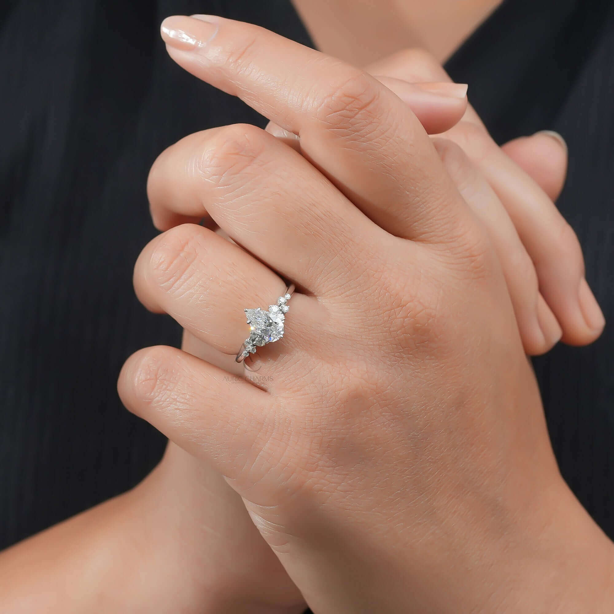 Elaria Pear Cut Diamond Ring with Side Accents