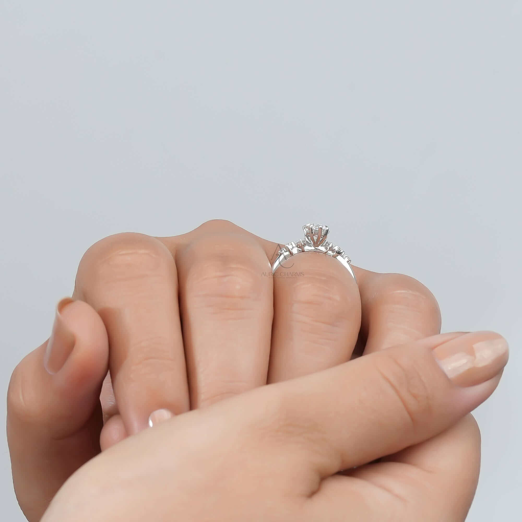 Elaria Pear Cut Diamond Ring with Side Accents