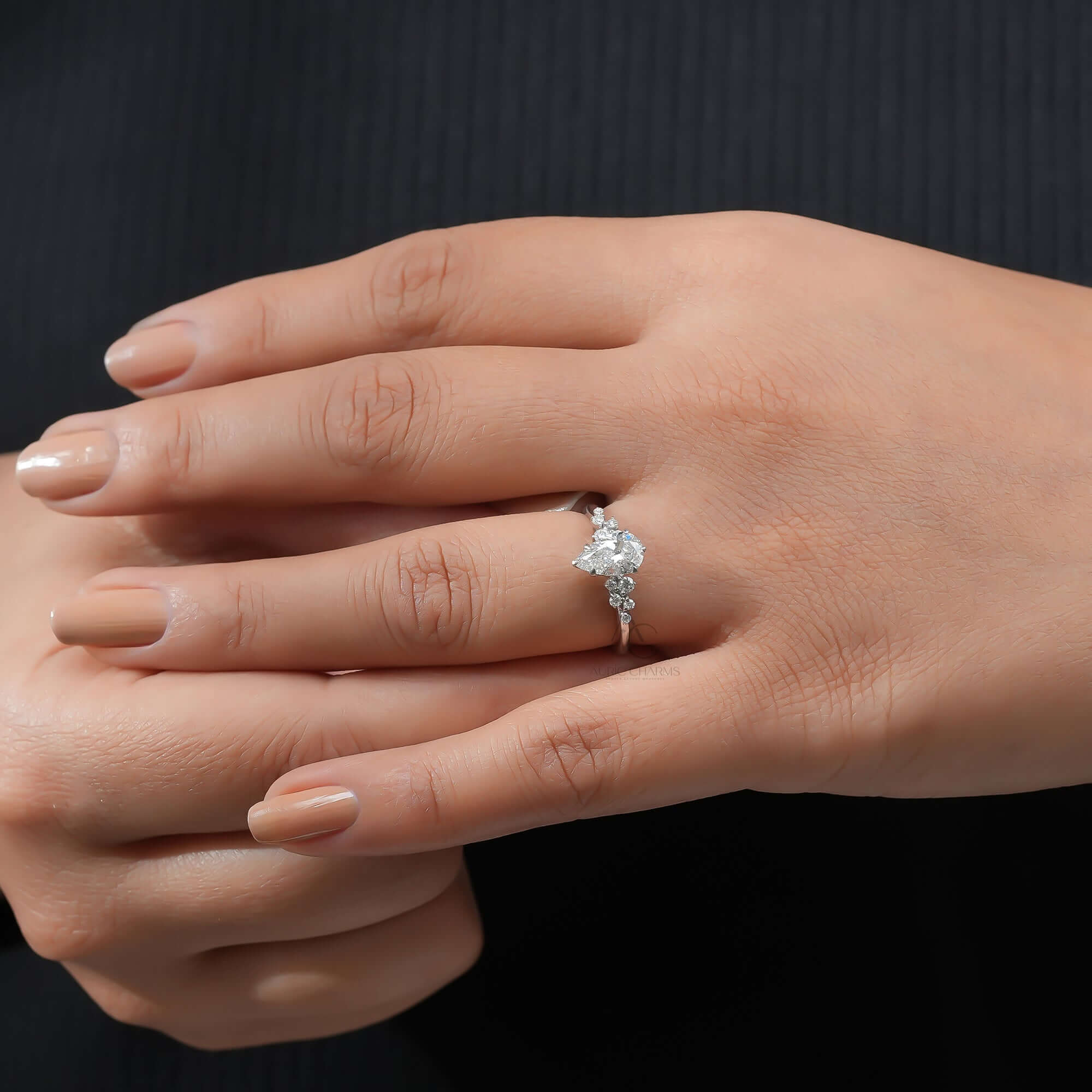 Elaria Pear Cut Diamond Ring with Side Accents