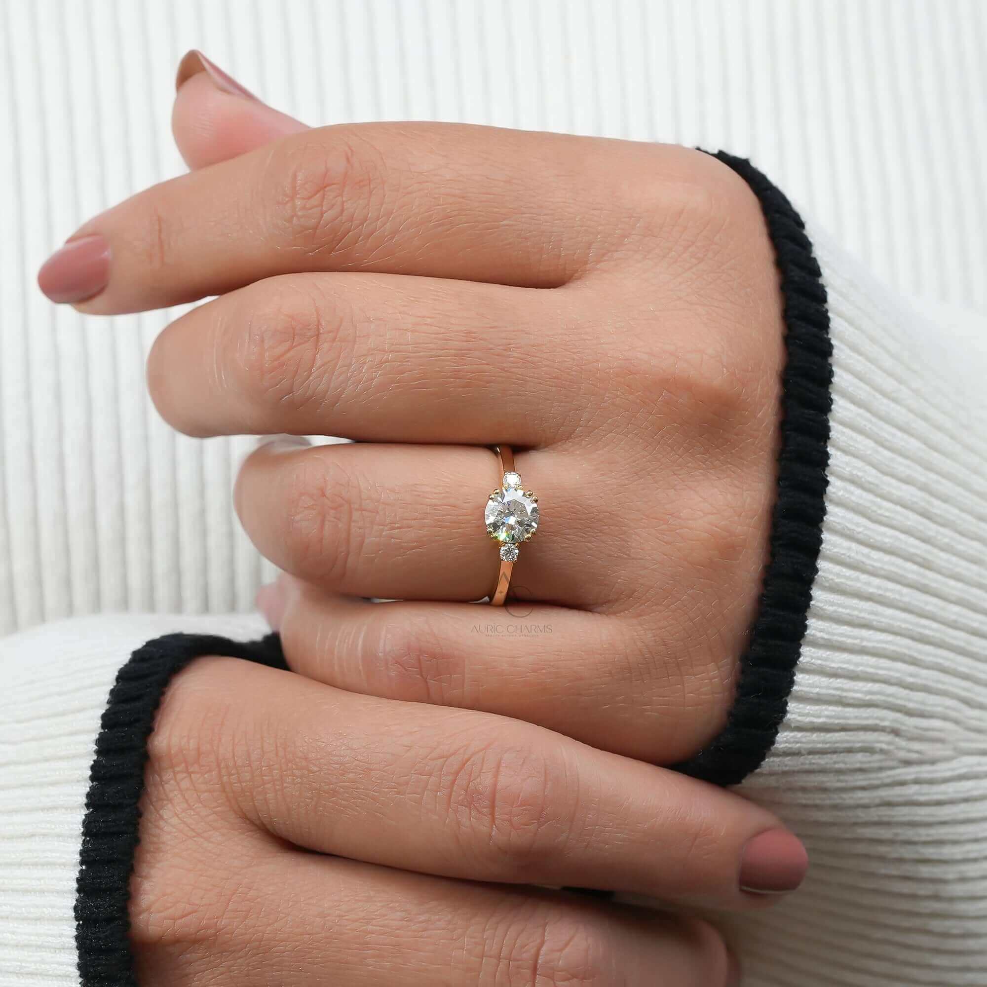 Triluna Three‑Stone Round Brilliant Lab‑Grown Diamond Ring