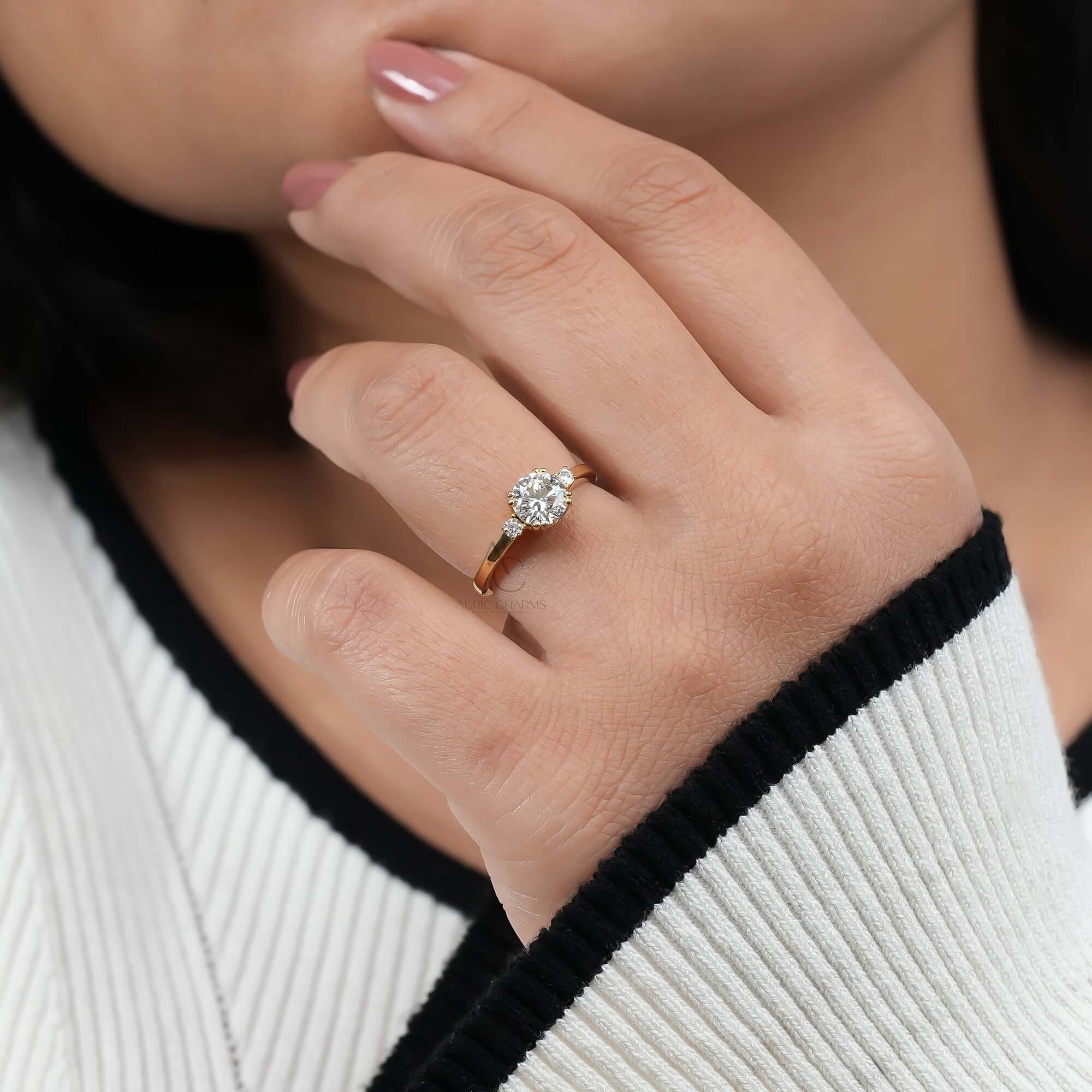 Triluna Three‑Stone Round Brilliant Lab‑Grown Diamond Ring