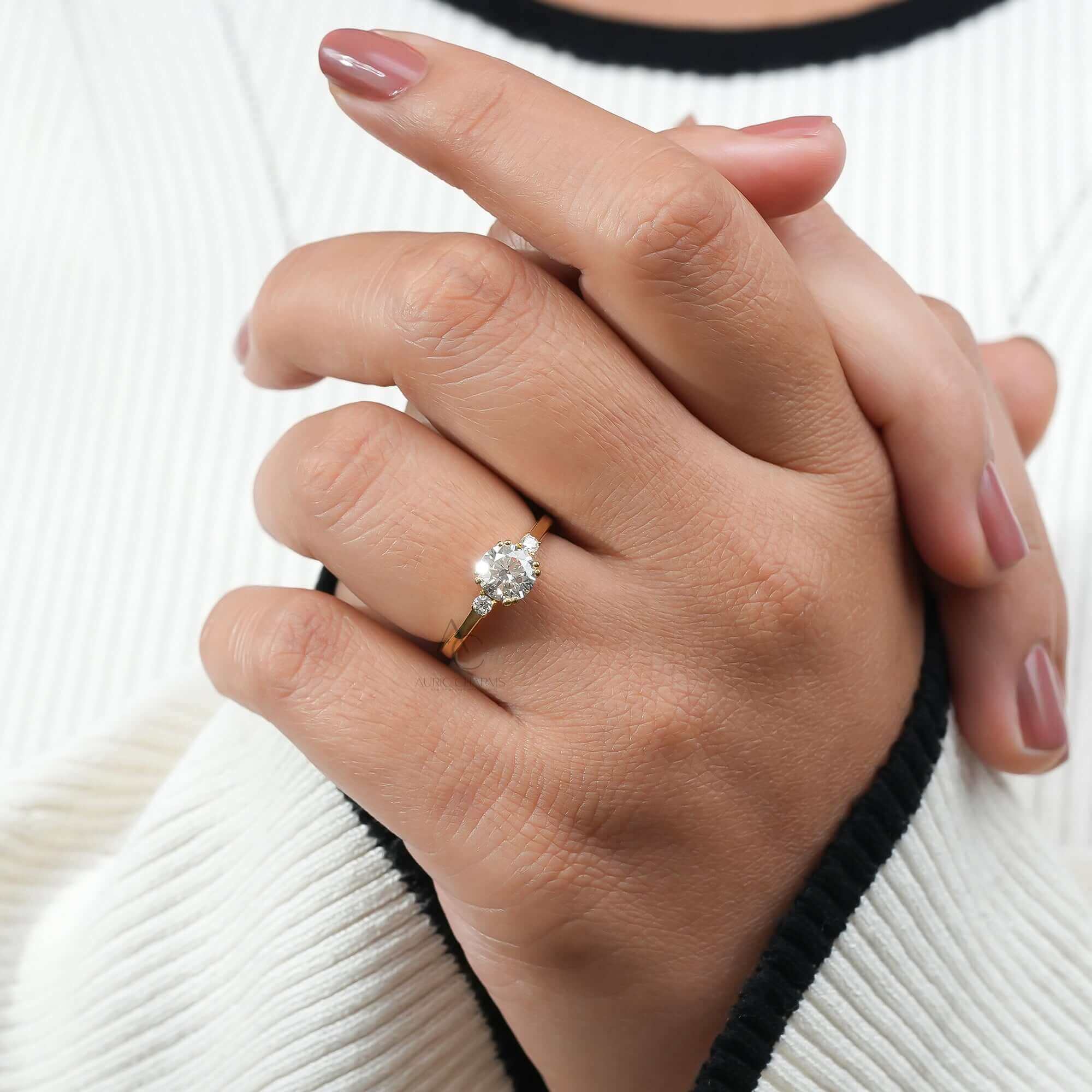 Triluna Three‑Stone Round Brilliant Lab‑Grown Diamond Ring