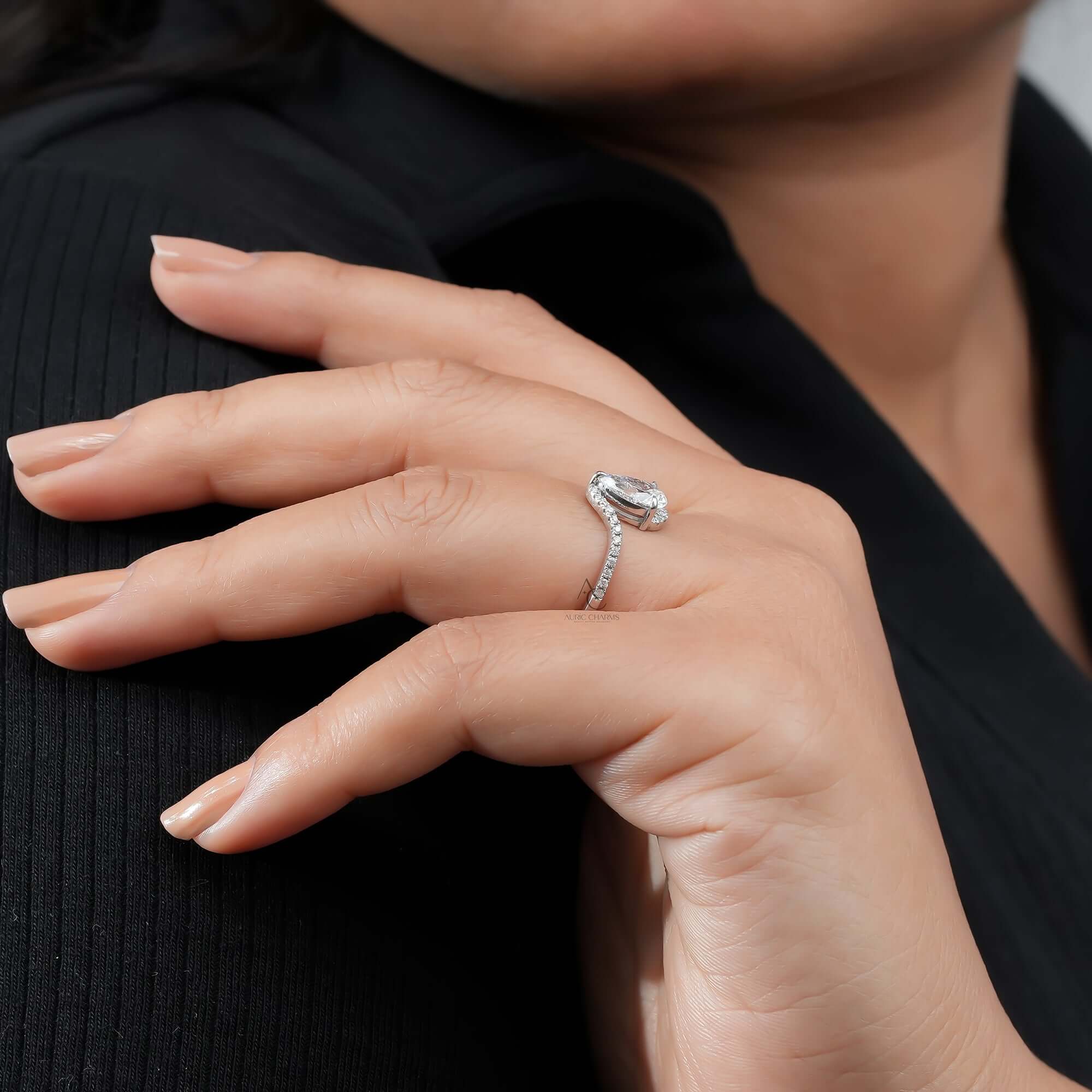 Celestia Pear Bypass Pave Diamond Ring