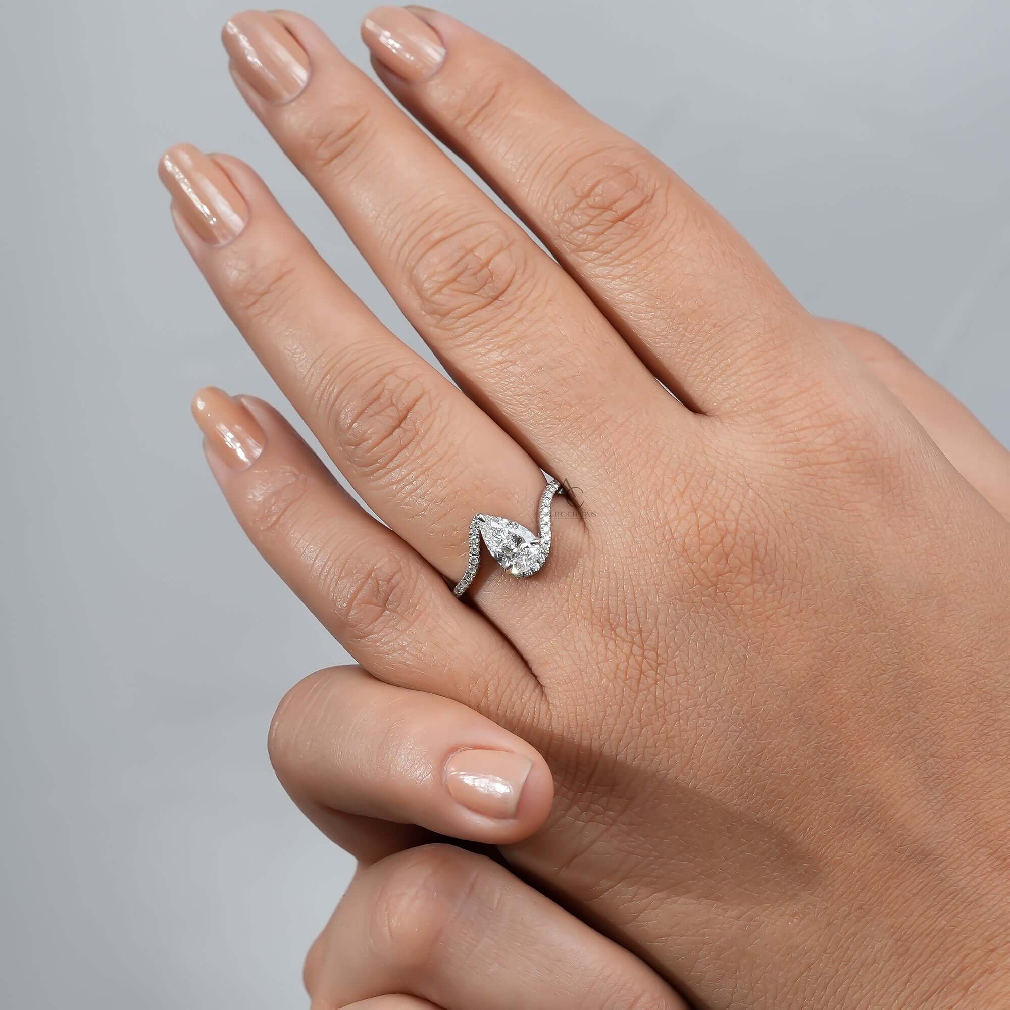 Celestia Pear Bypass Pave Diamond Ring