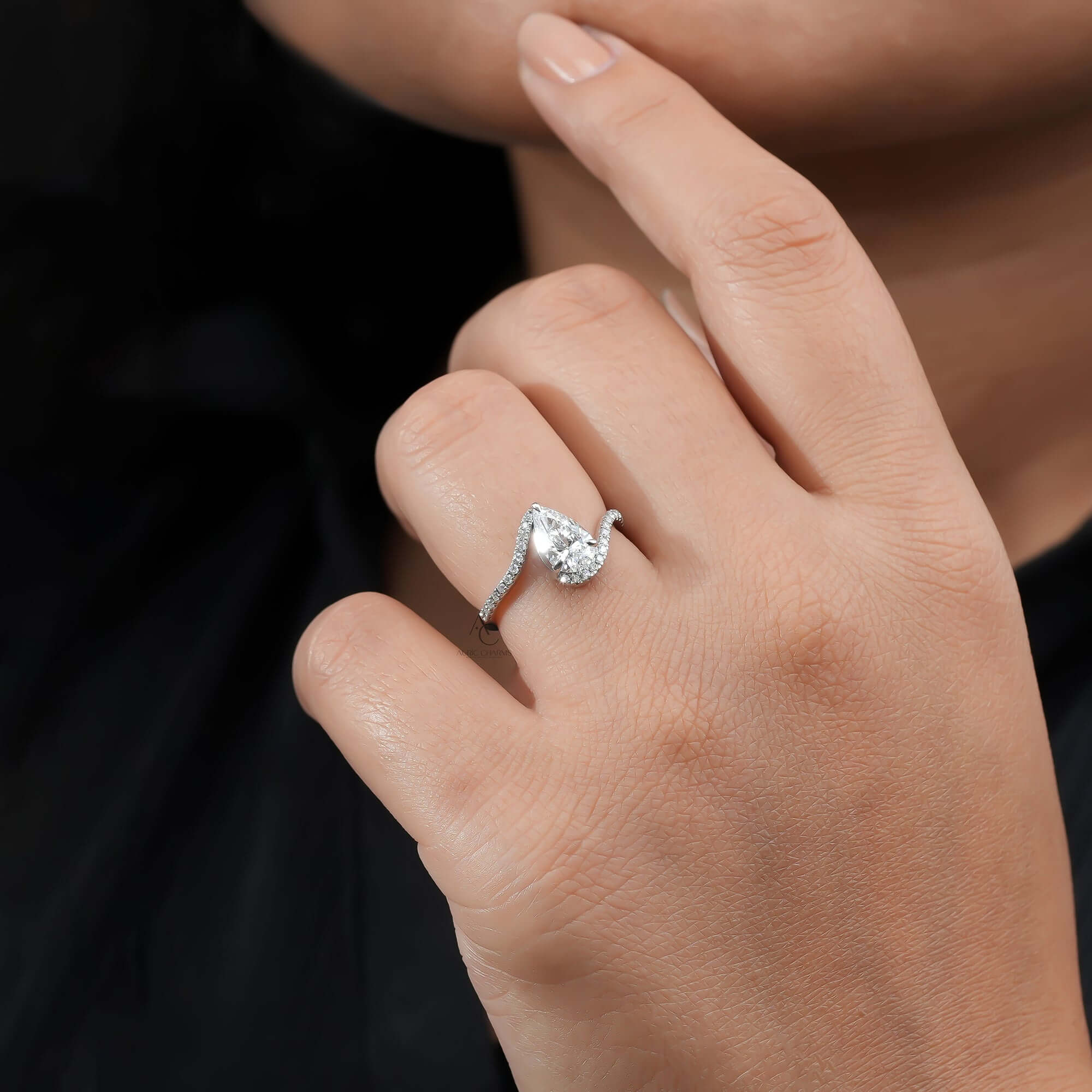 Celestia Pear Bypass Pave Diamond Ring