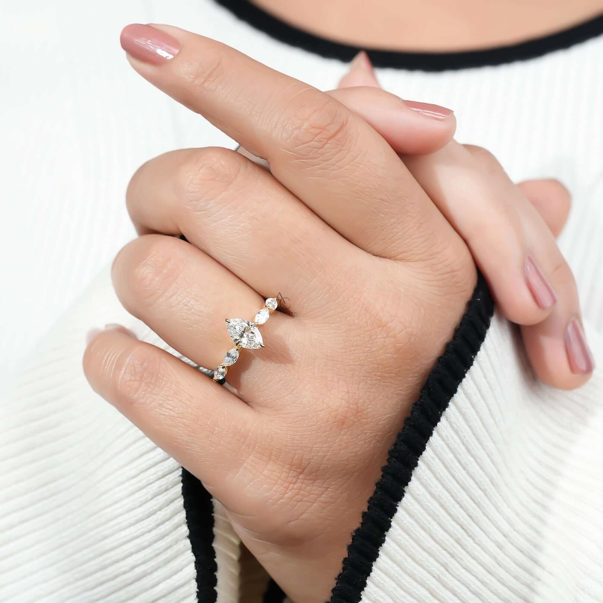 Lunara Marquise Cut Half Eternity Diamond Ring