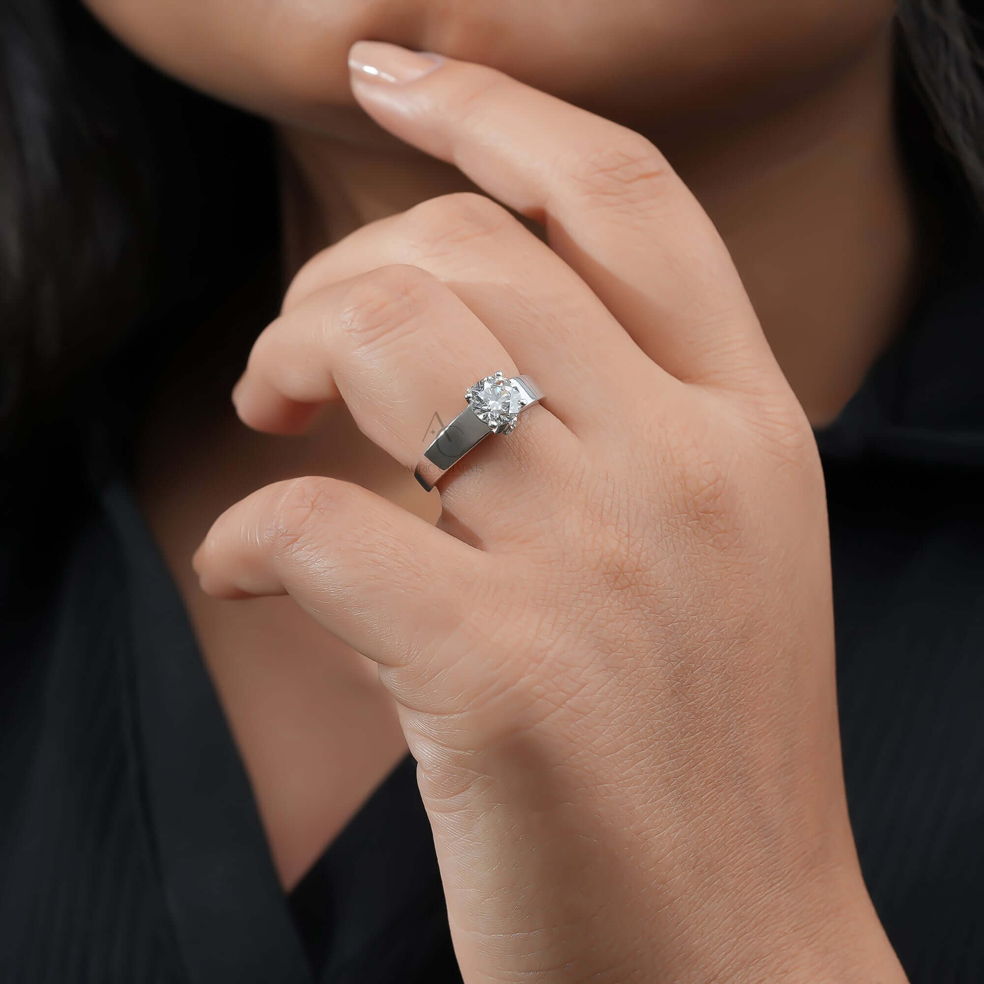 Modern Solitaire Round Brilliant Cut Lab Grown Diamond Ring