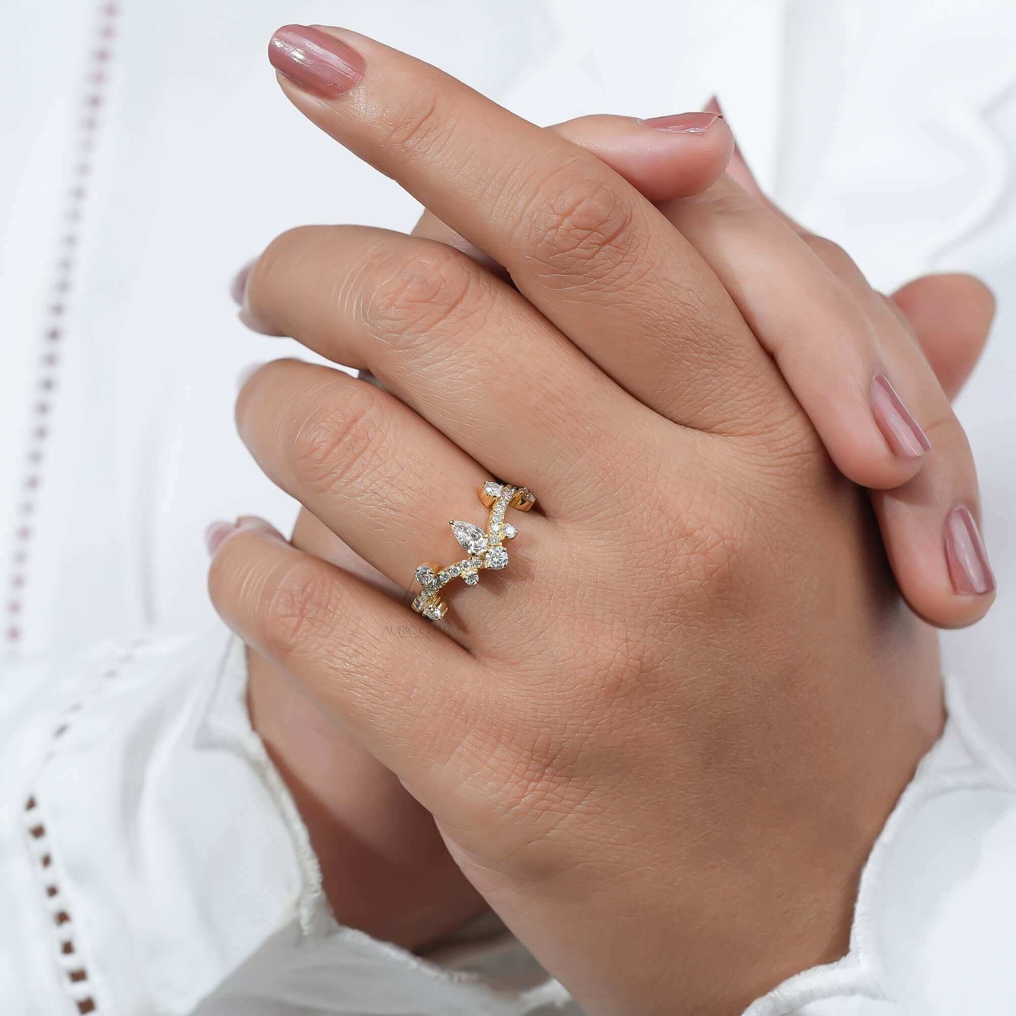 Virelle Pear Chevron Tiara Diamond Ring