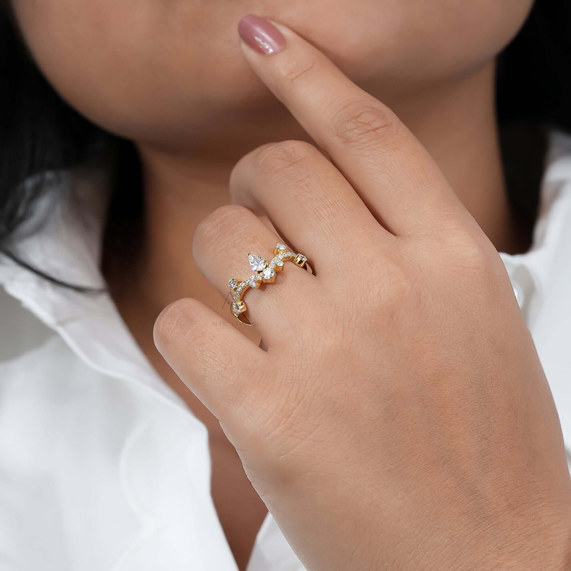 Virelle Pear Chevron Tiara Diamond Ring