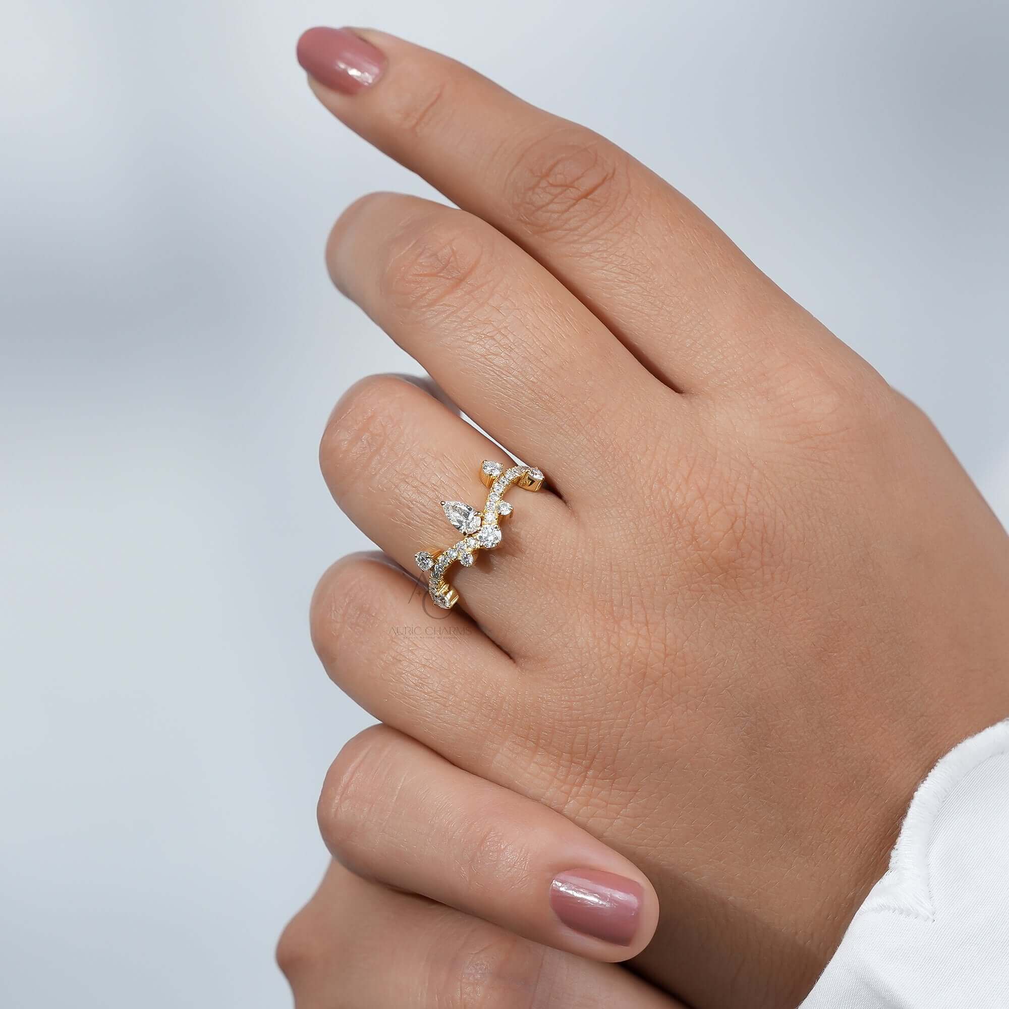 Virelle Pear Chevron Tiara Diamond Ring