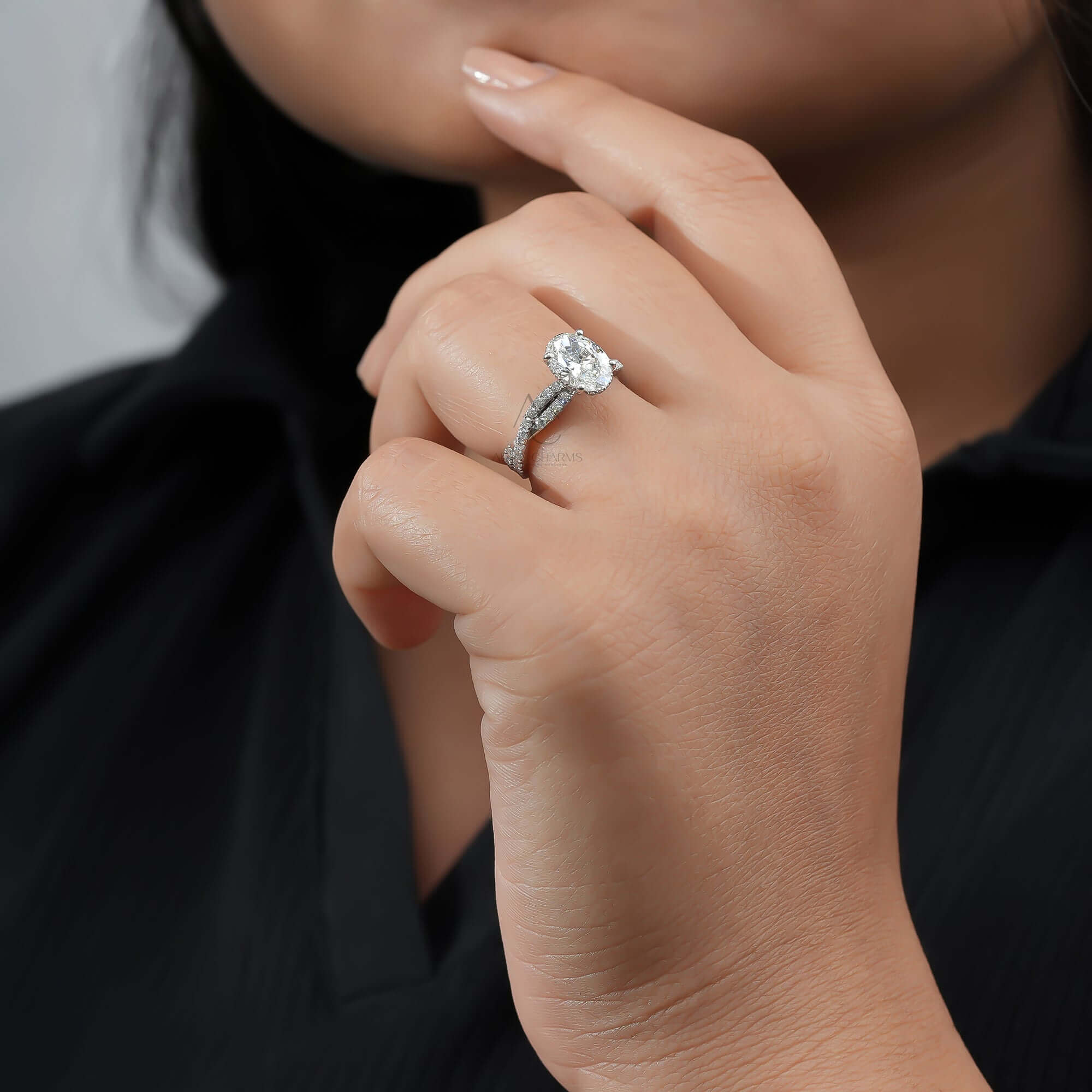 Hadid Oval Cut Twist Lab Diamond Engagement Ring