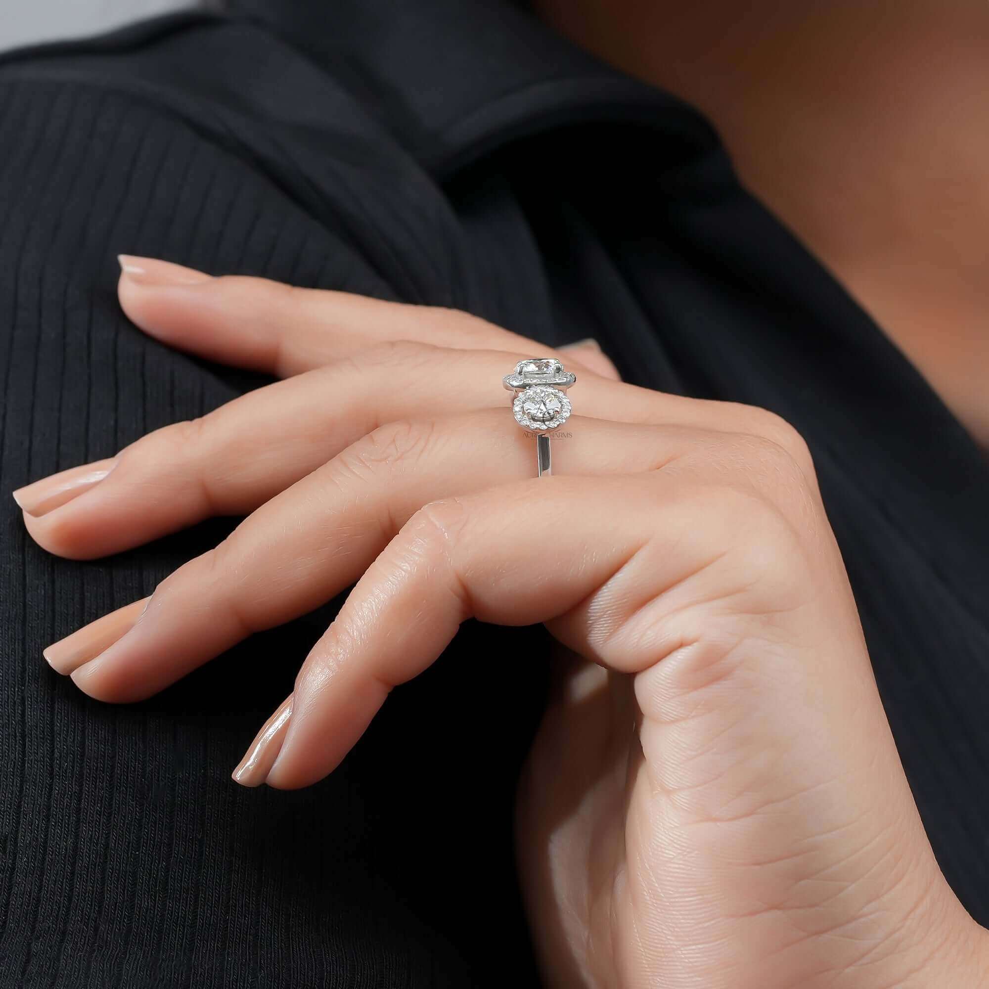 Monroe Three-Stone Halo Diamond Engagement Ring