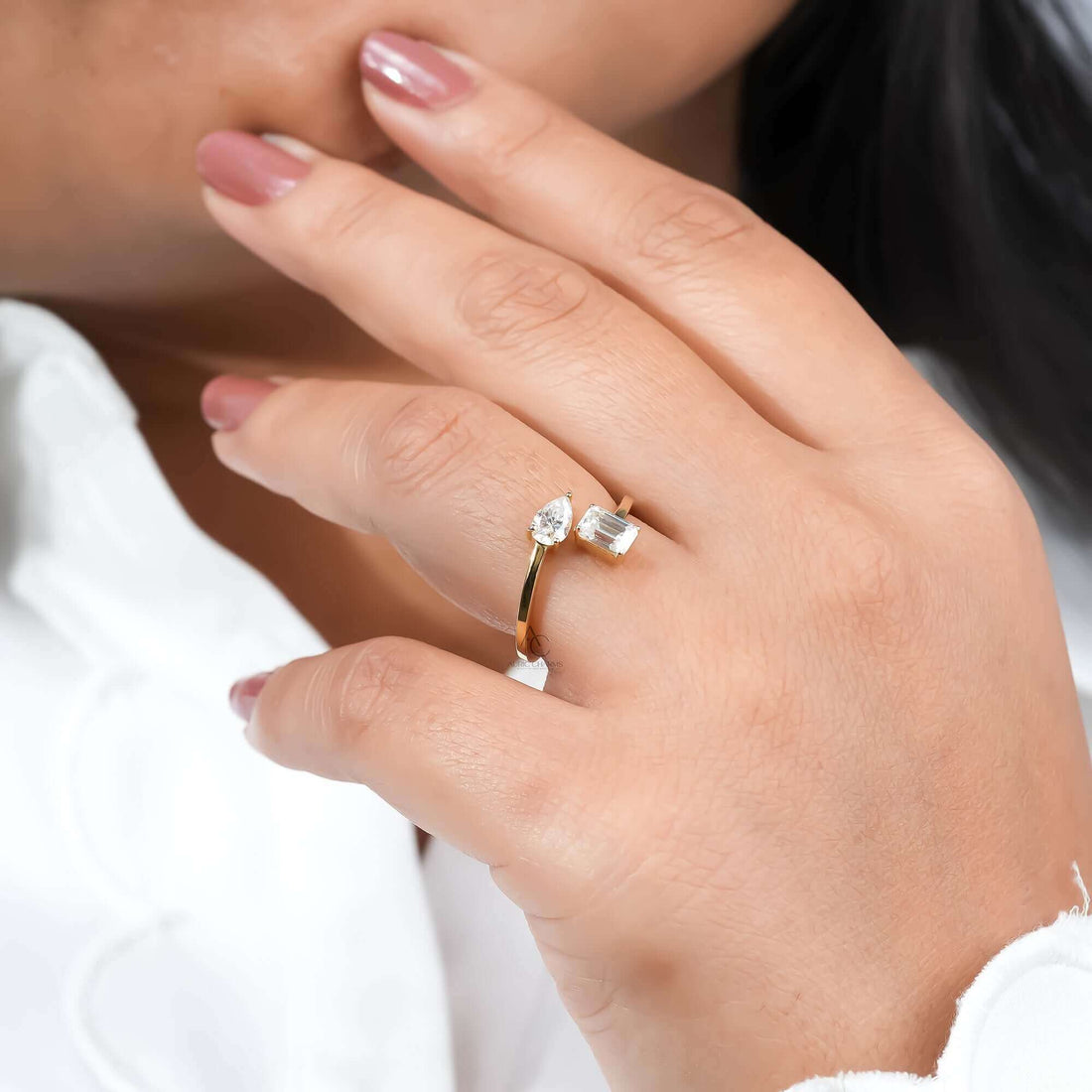 Zendaya Pear & Emerald Cut Open Diamond Ring