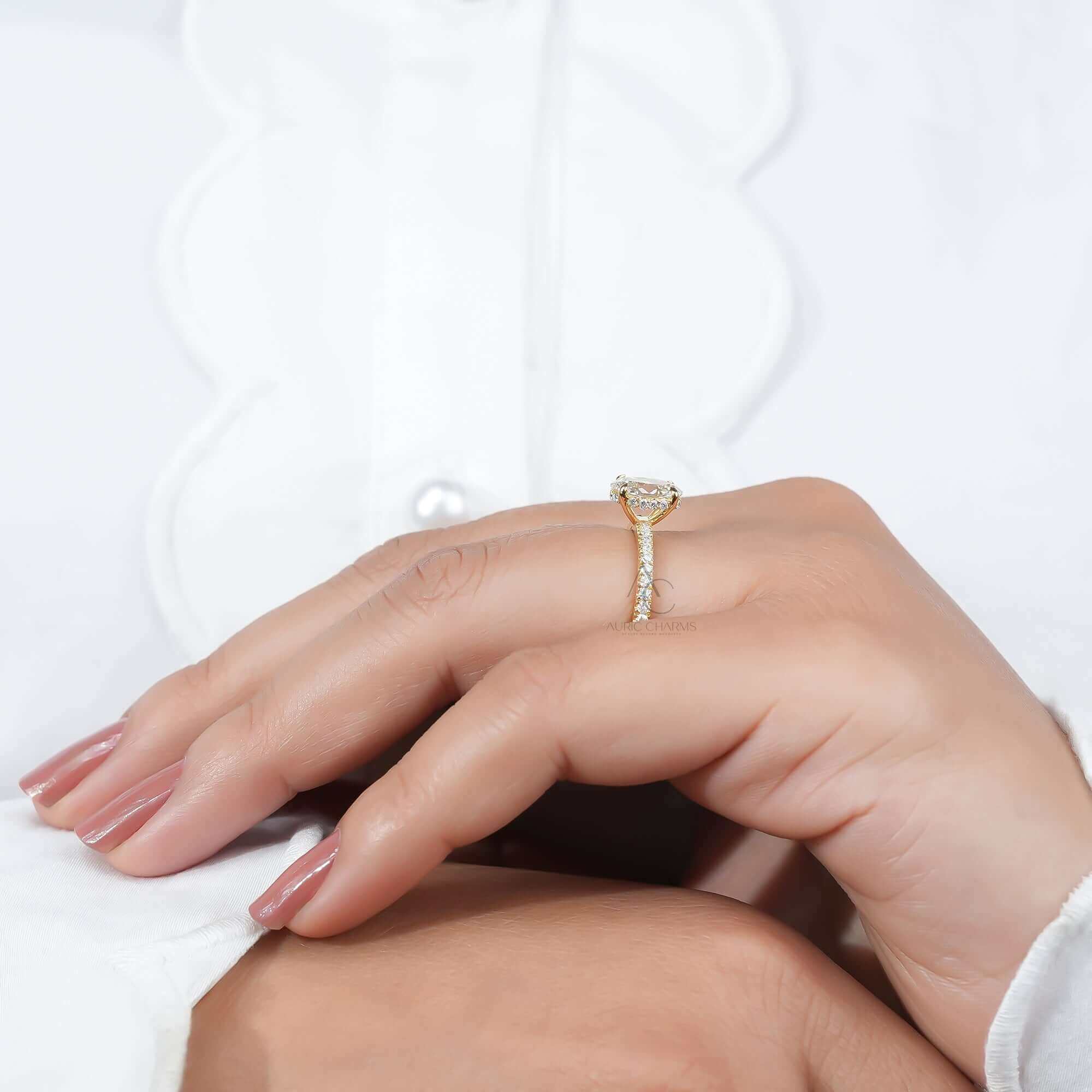 Valoria Hidden Halo Oval Diamond Engagement Ring