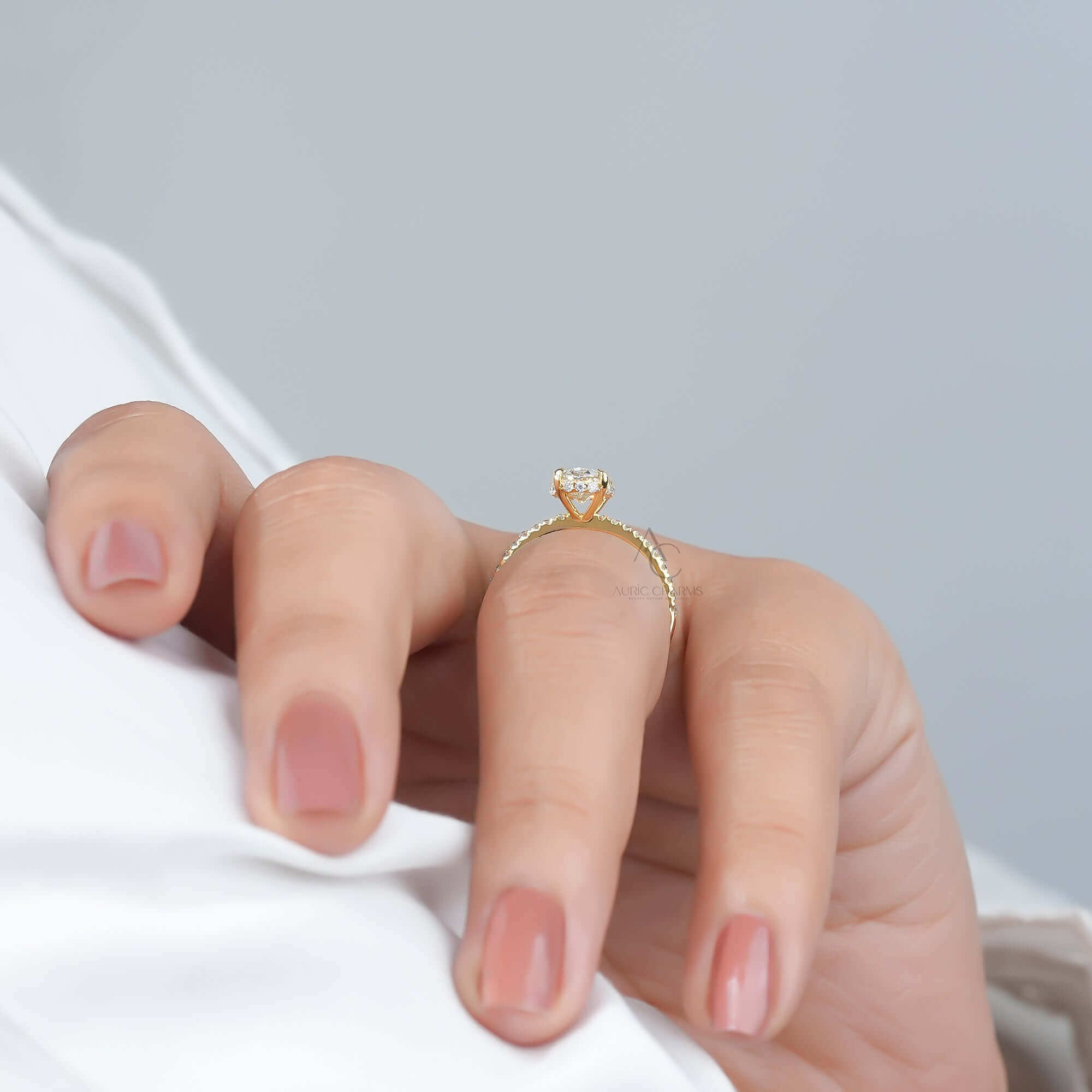 Valoria Hidden Halo Oval Diamond Engagement Ring