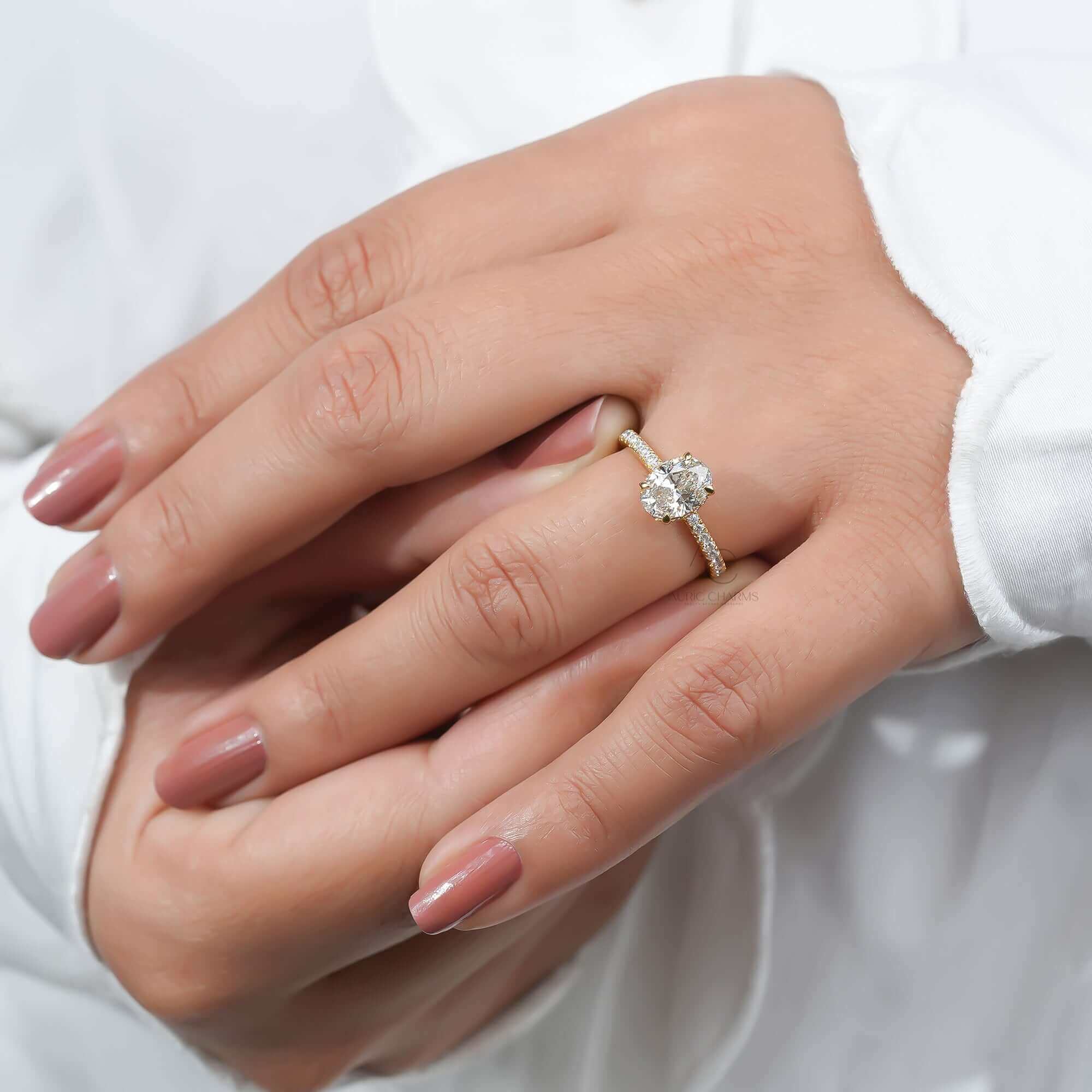 Valoria Hidden Halo Oval Diamond Engagement Ring