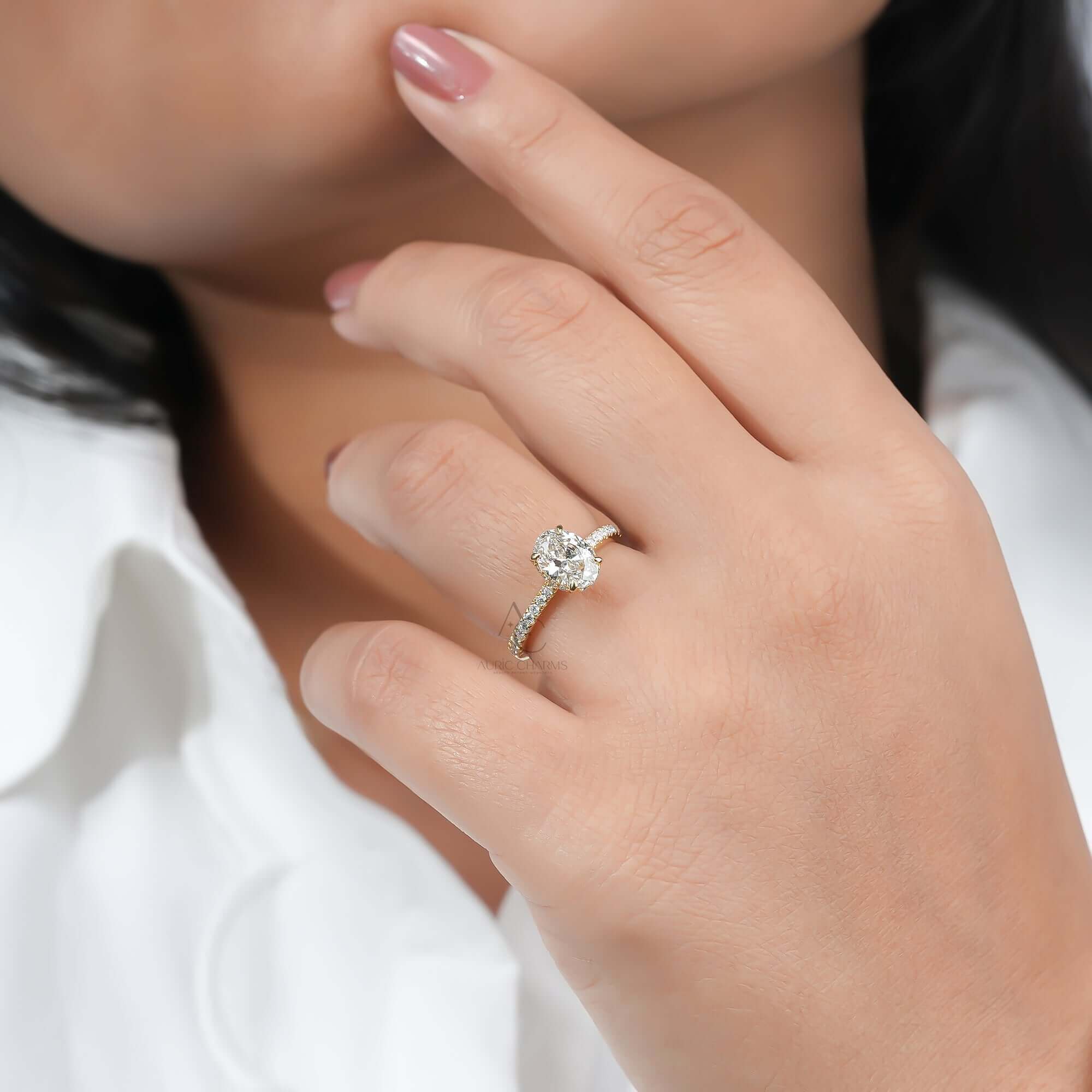 Valoria Hidden Halo Oval Diamond Engagement Ring