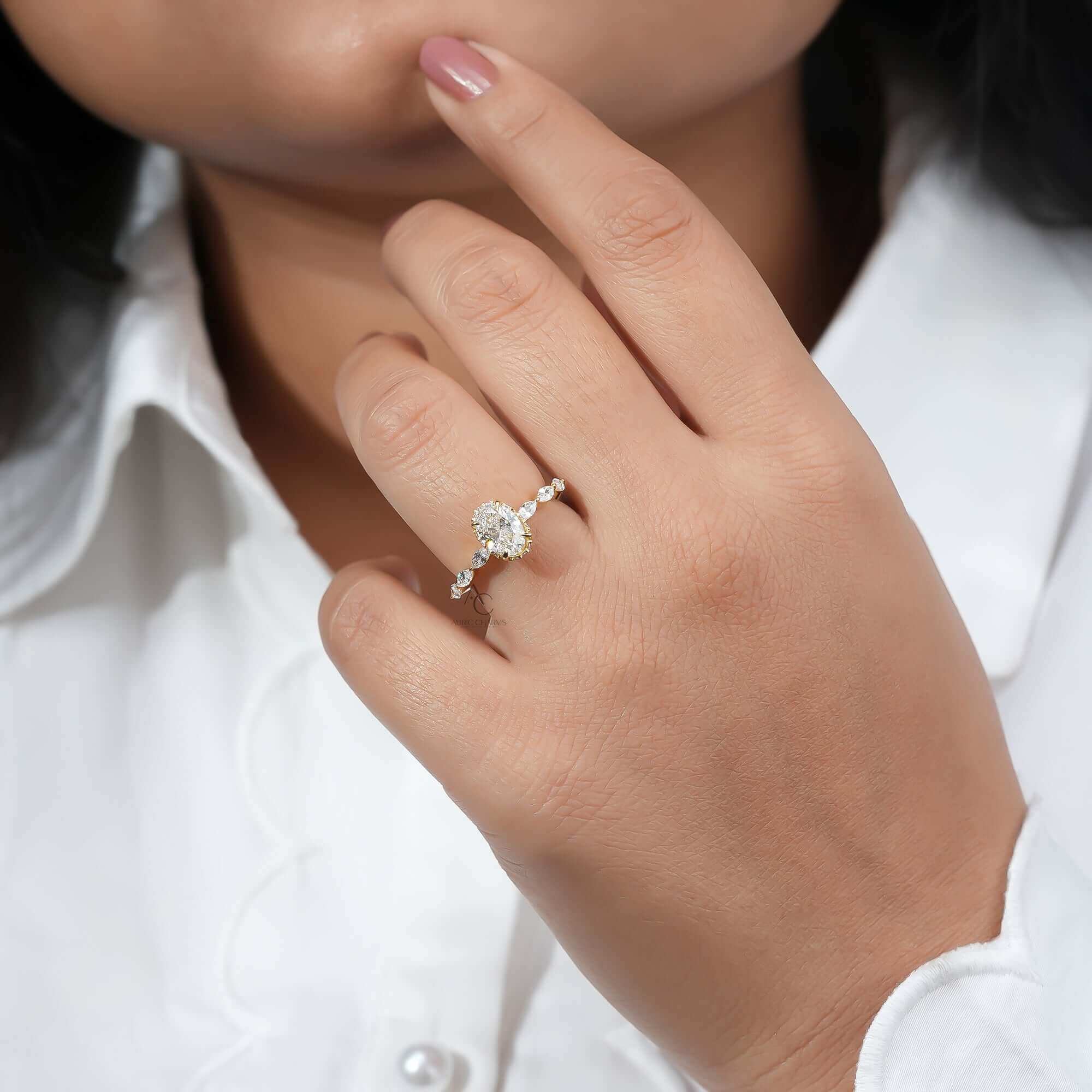 Hailey Oval Marquise Half Eternity Engagement Ring