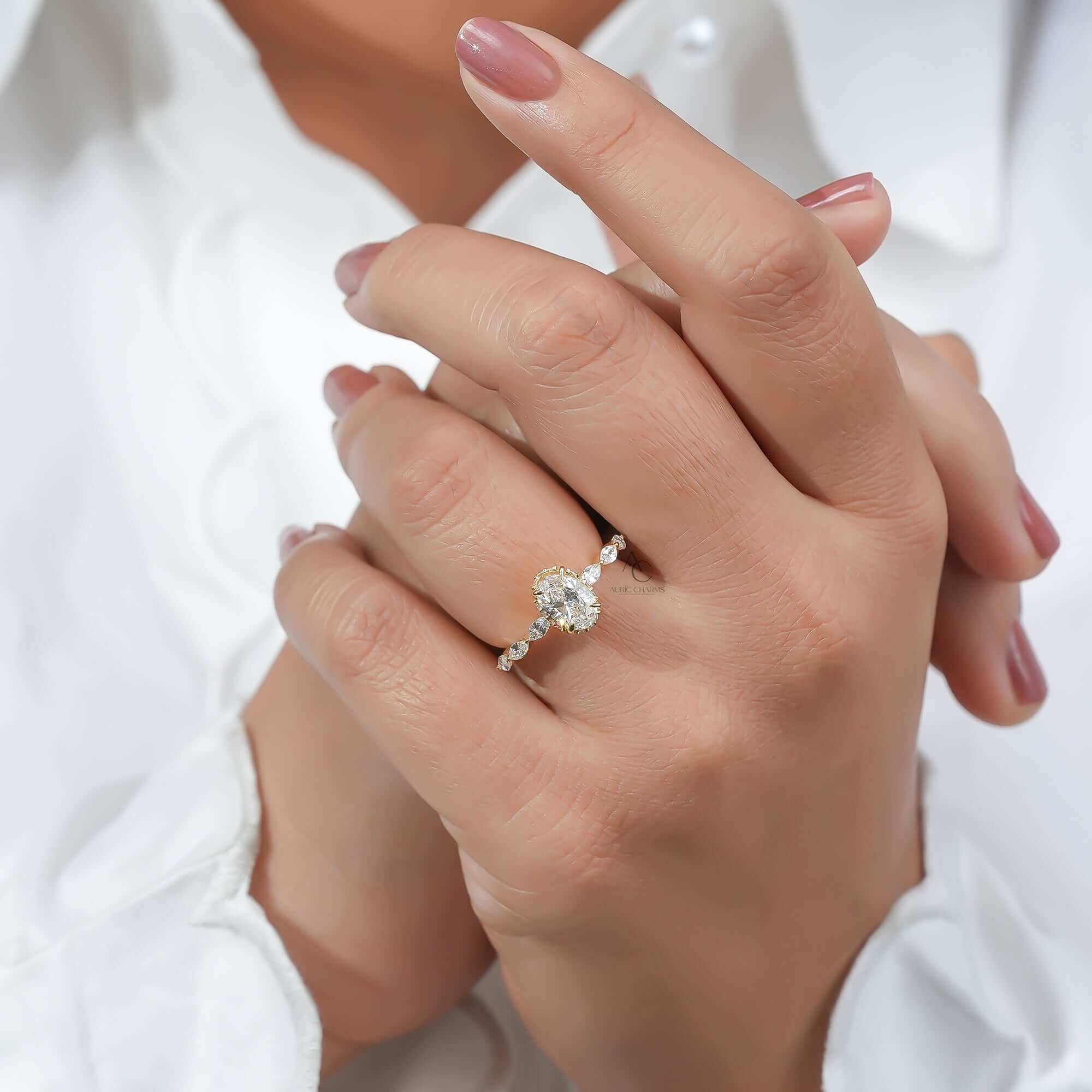 Hailey Oval Marquise Half Eternity Engagement Ring