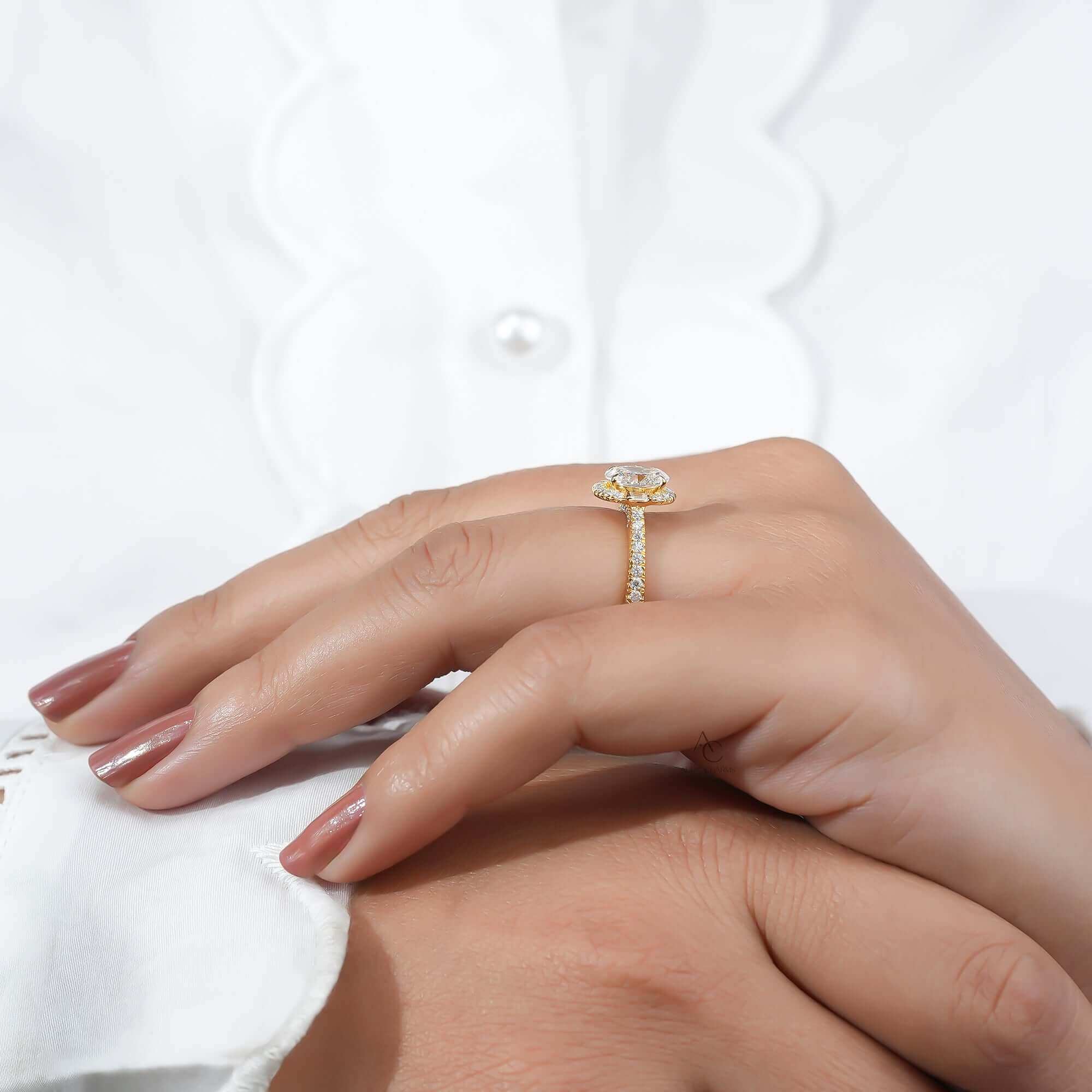 Oval Cut Lab Grown Diamond Halo Engagement Ring