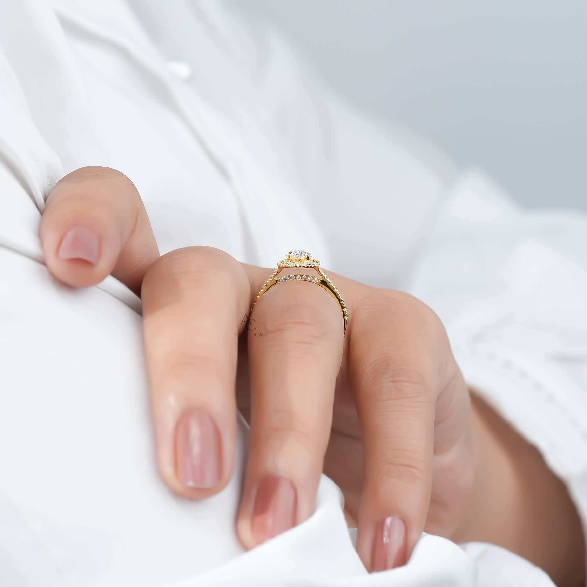 Oval Cut Lab Grown Diamond Halo Engagement Ring