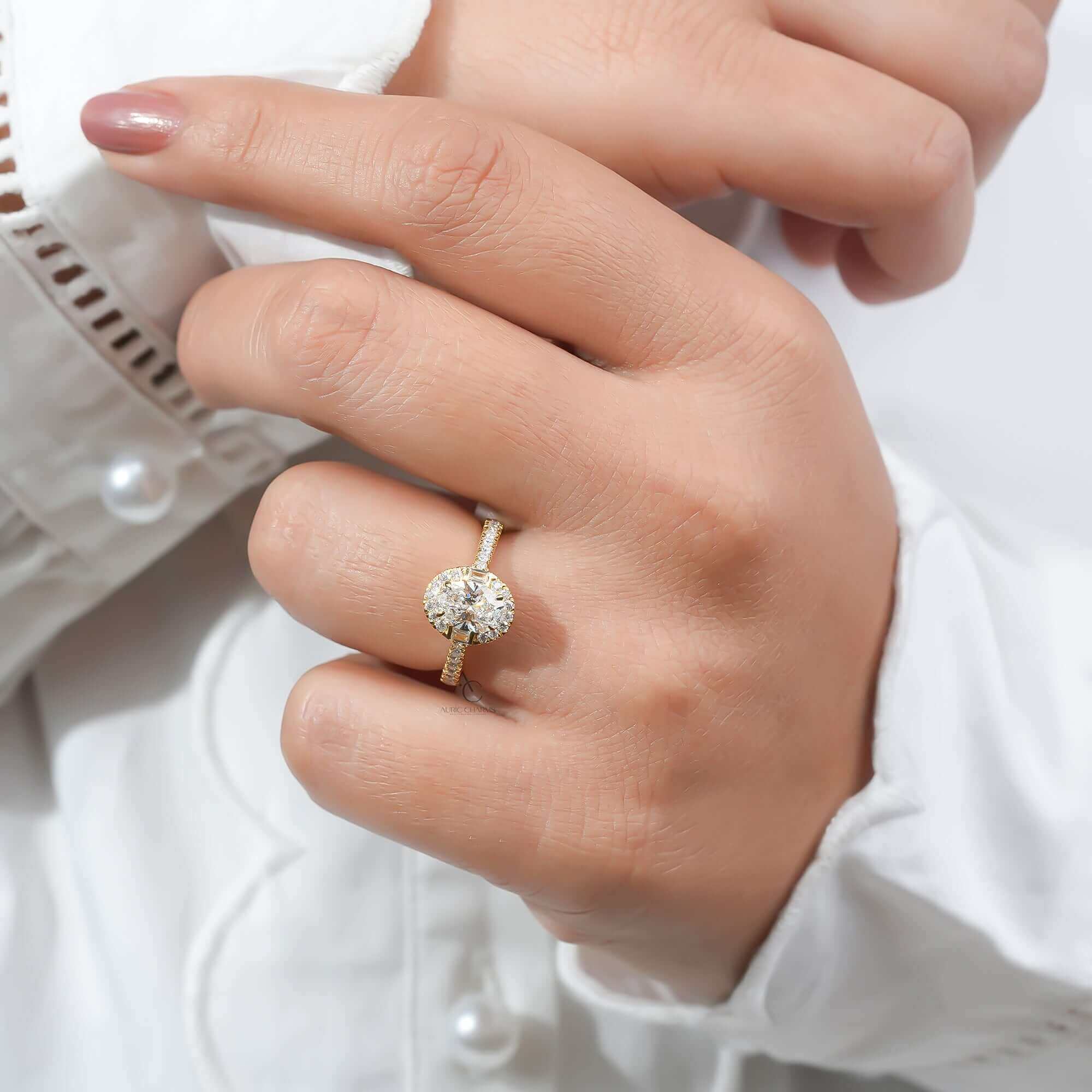 Oval Cut Lab Grown Diamond Halo Engagement Ring