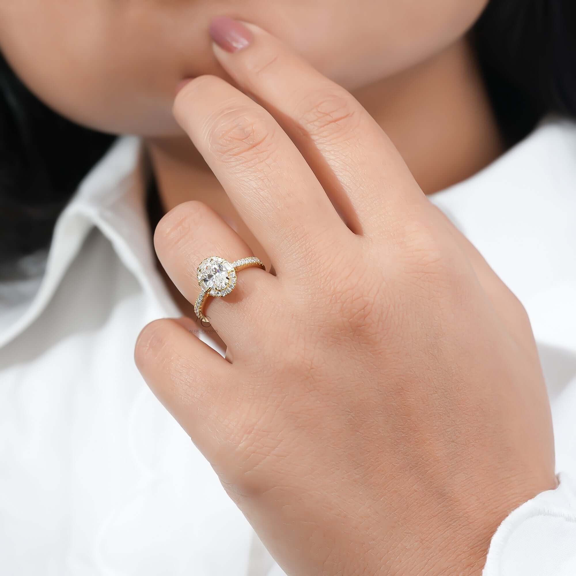 Oval Cut Lab Grown Diamond Halo Engagement Ring