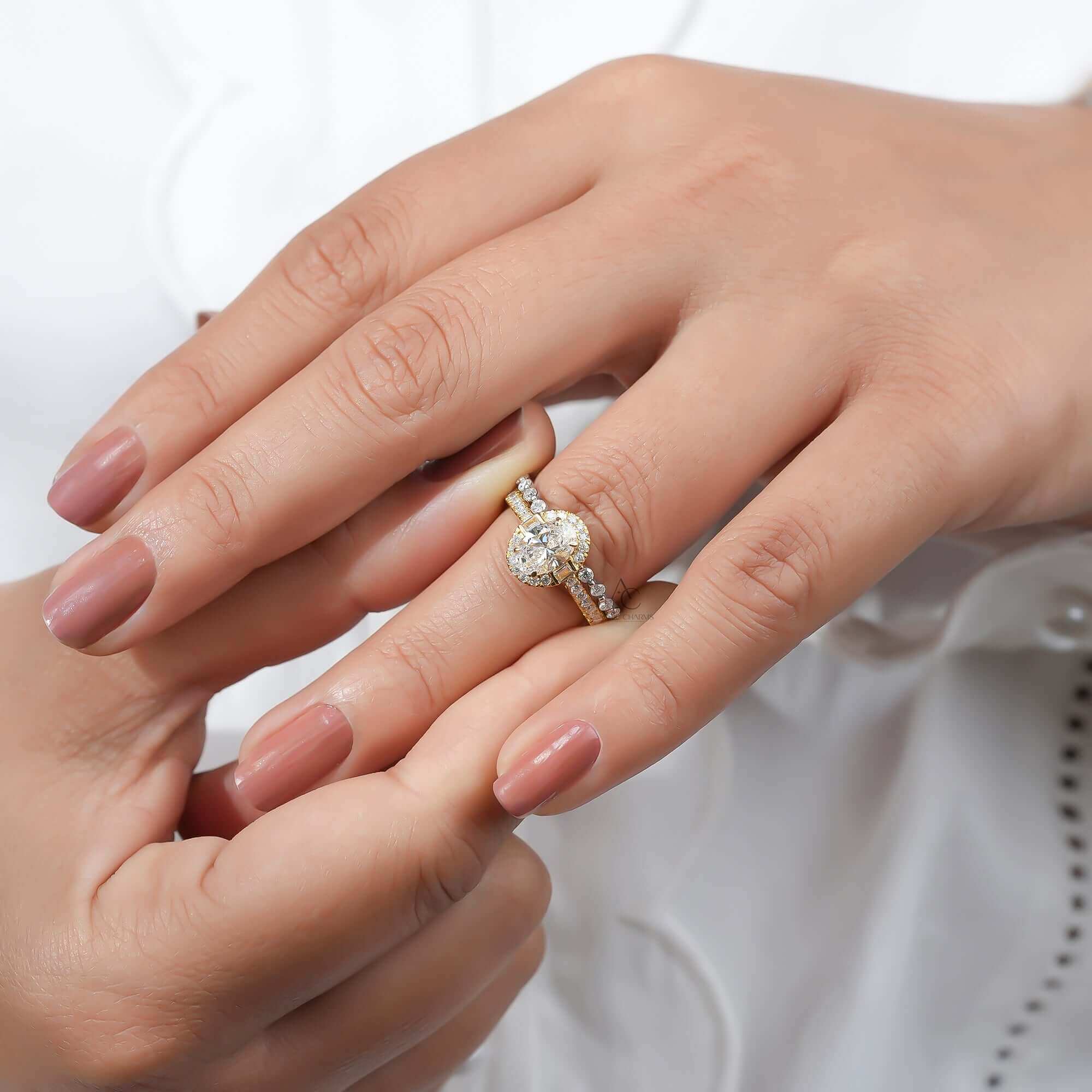 Oval Cut Lab Grown Diamond Halo Engagement Ring