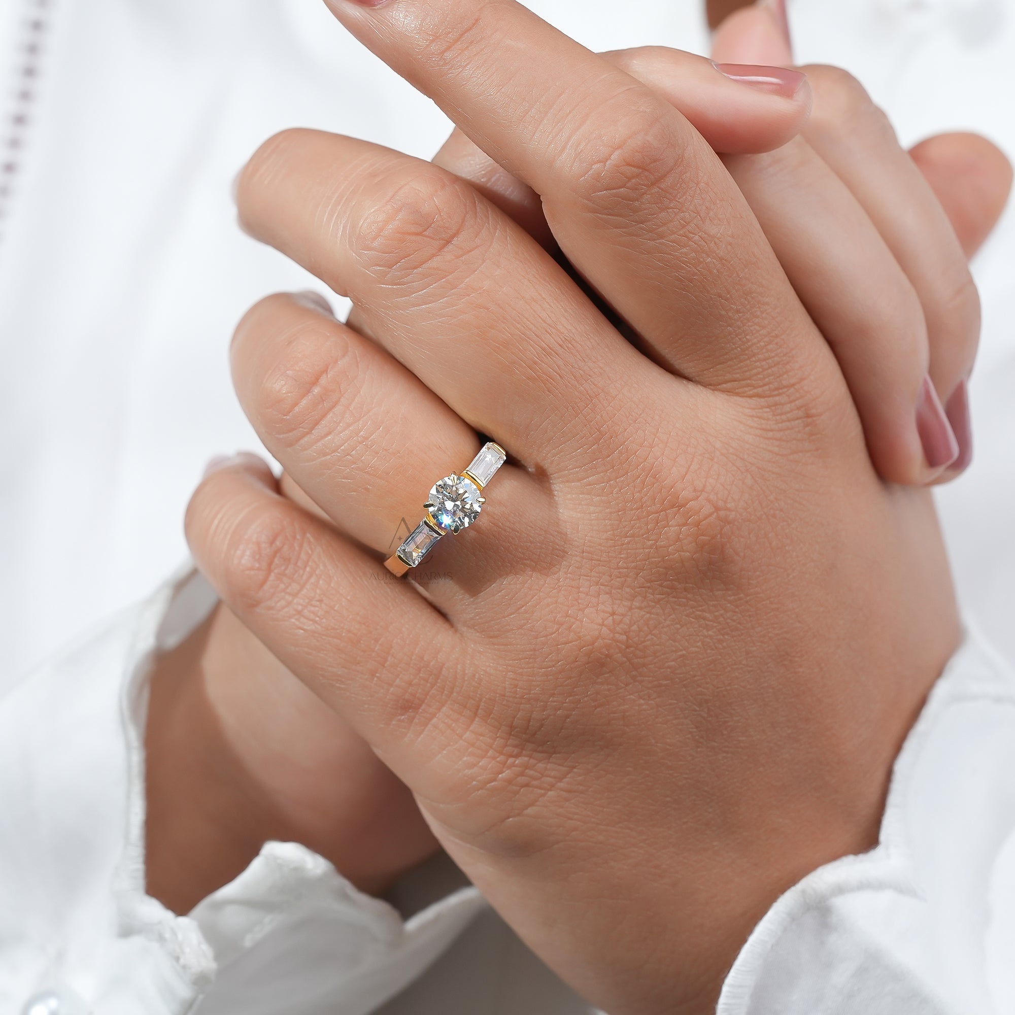 Celeste Three-Stone Round & Baguette Lab-Grown Diamond Ring