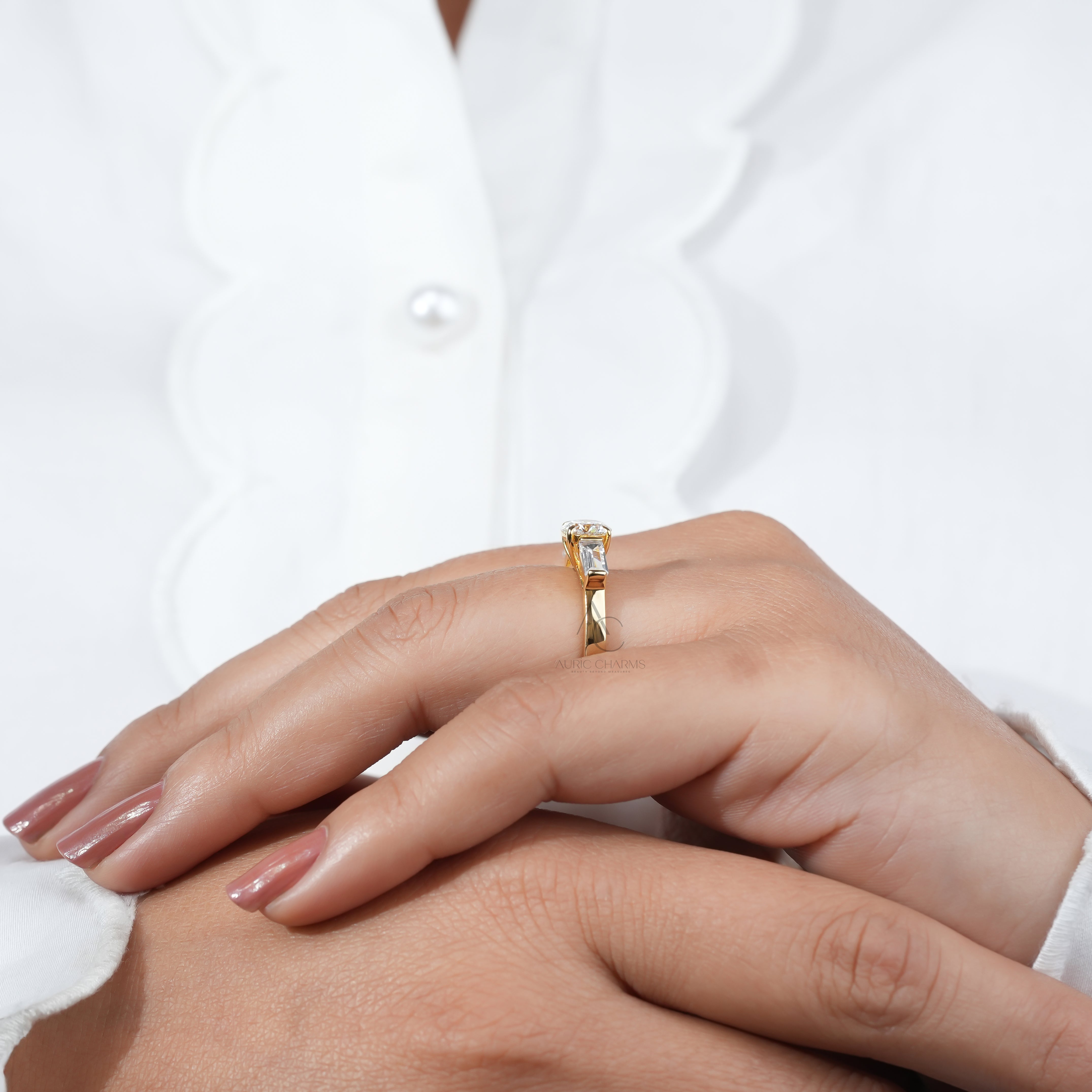 Celeste Three-Stone Round & Baguette Lab-Grown Diamond Ring