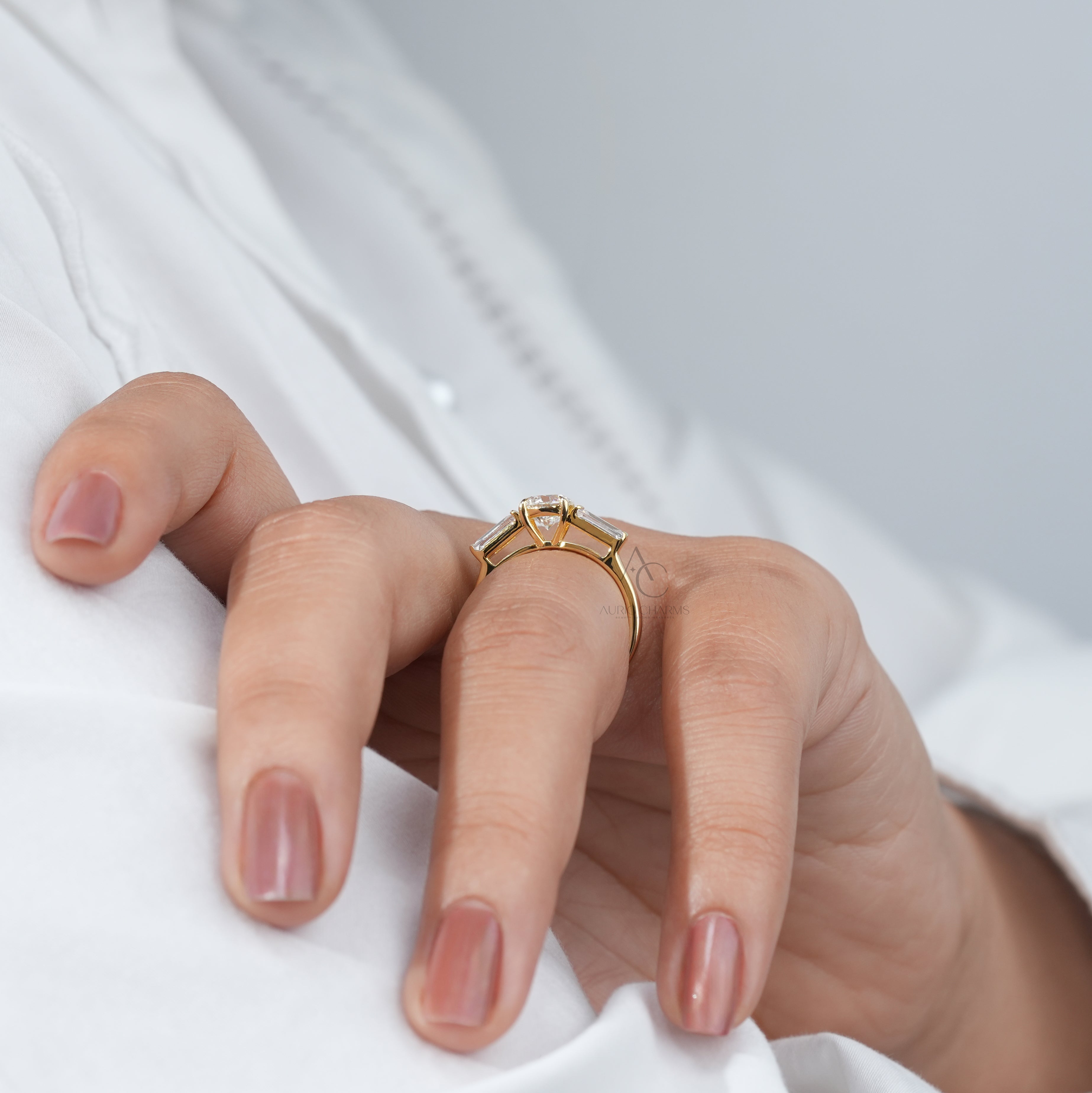 Celeste Three-Stone Round & Baguette Lab-Grown Diamond Ring