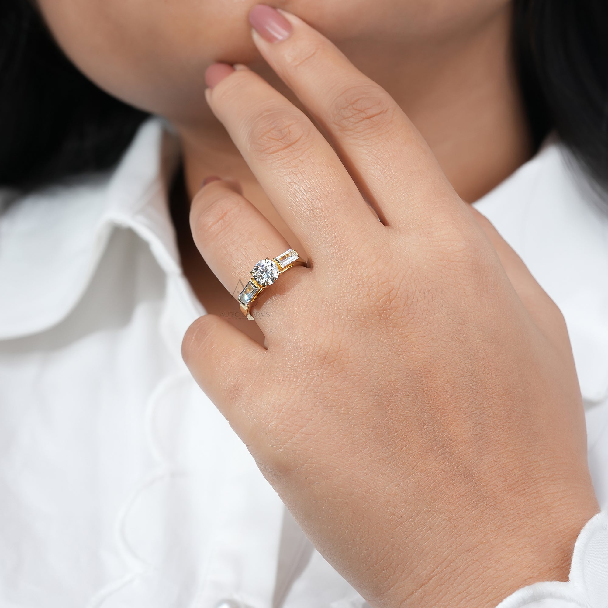 Celeste Three-Stone Round & Baguette Lab-Grown Diamond Ring