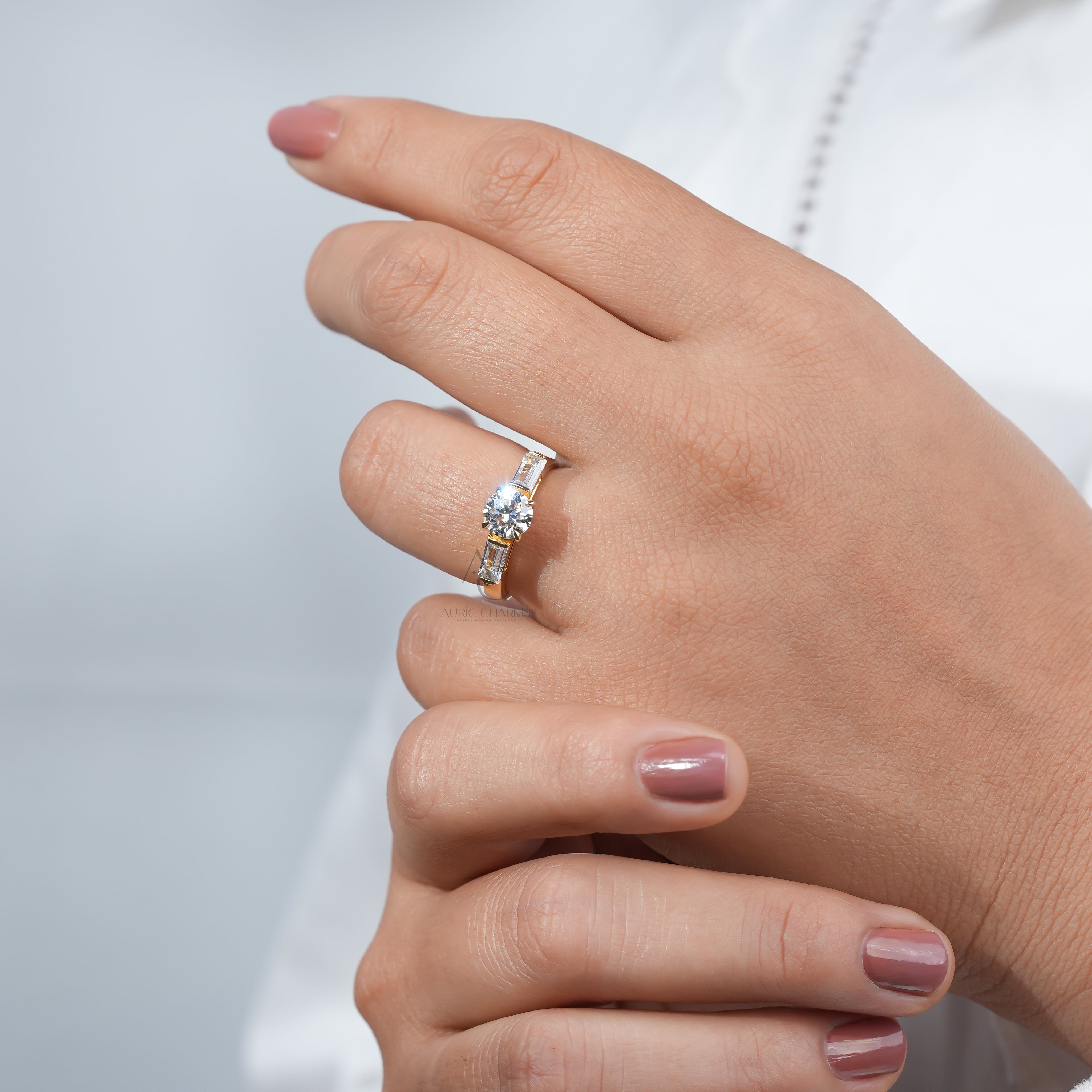 Celeste Three-Stone Round & Baguette Lab-Grown Diamond Ring