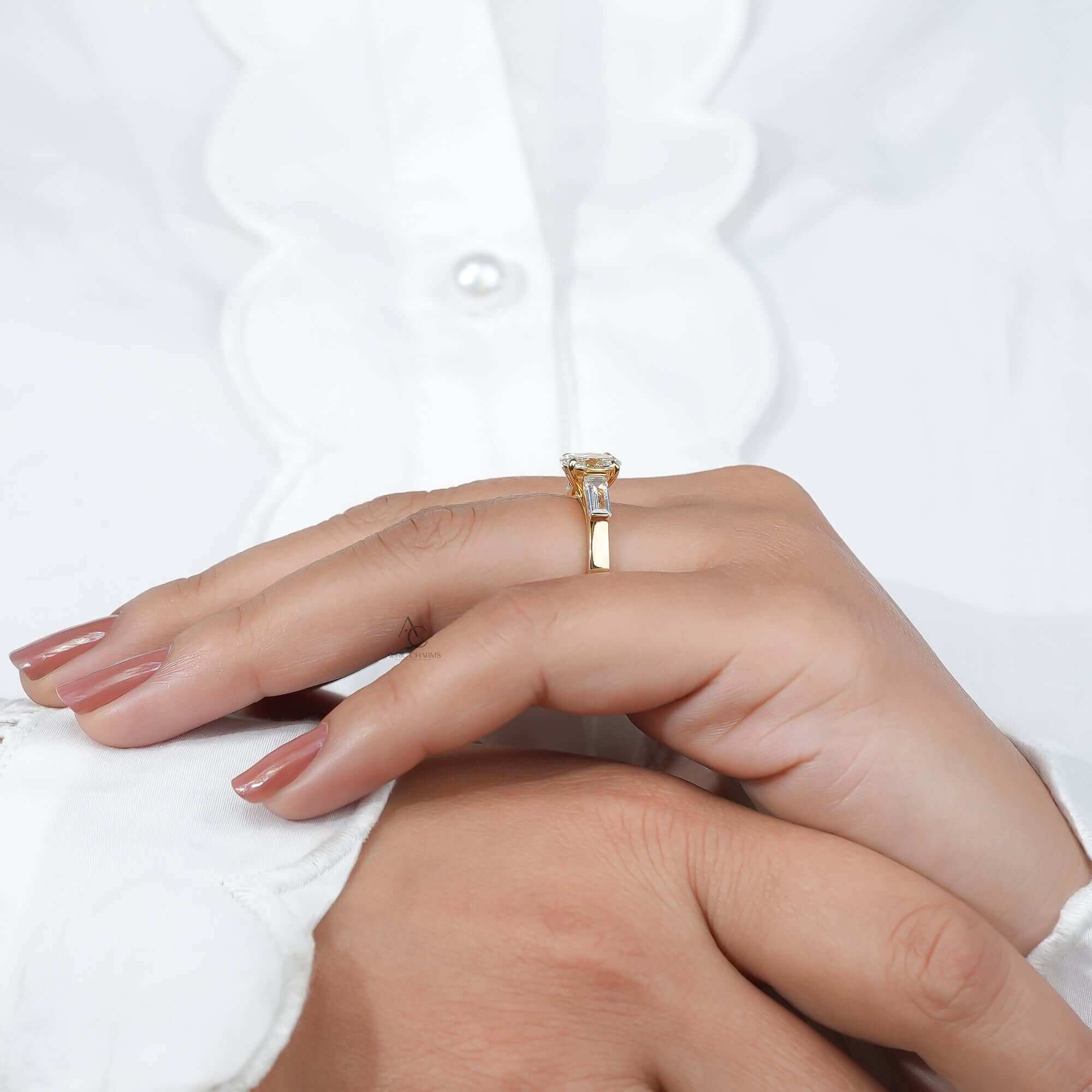 Elowen Oval Three-Stone Baguette Ring