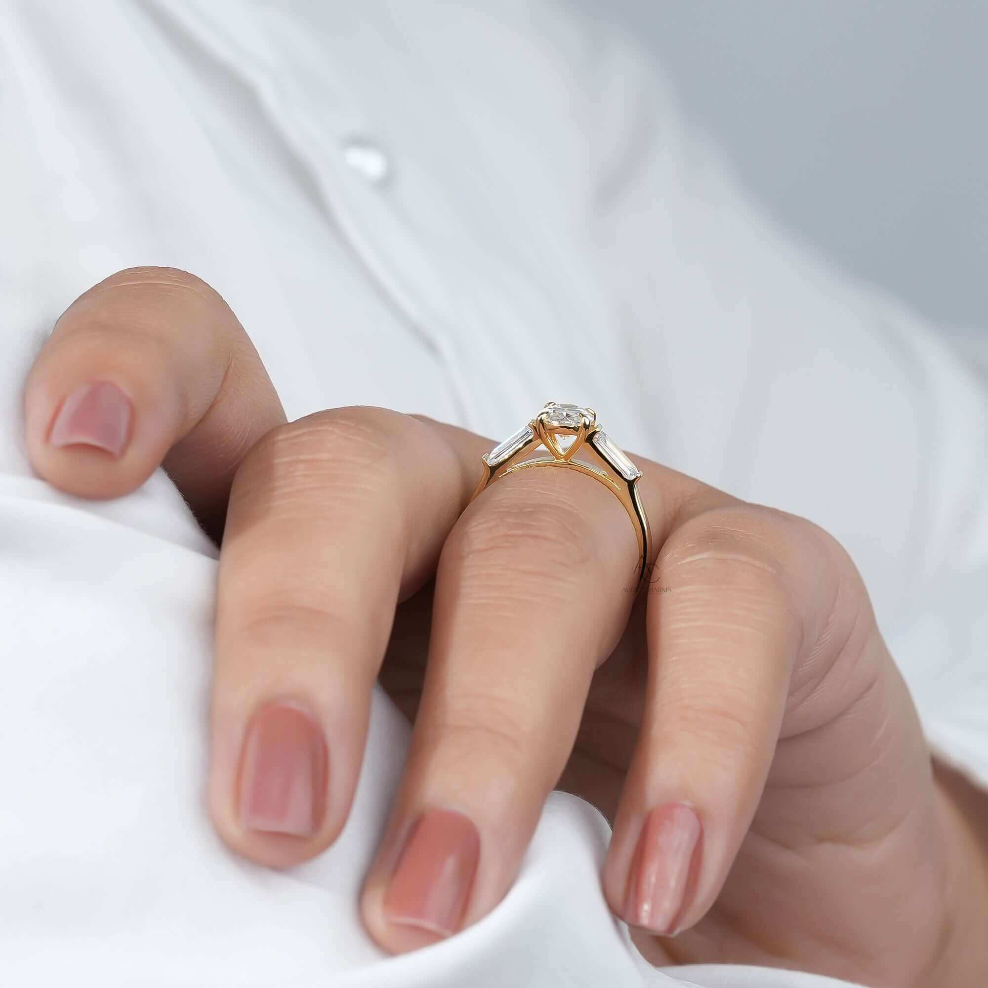 Elowen Oval Three-Stone Baguette Ring