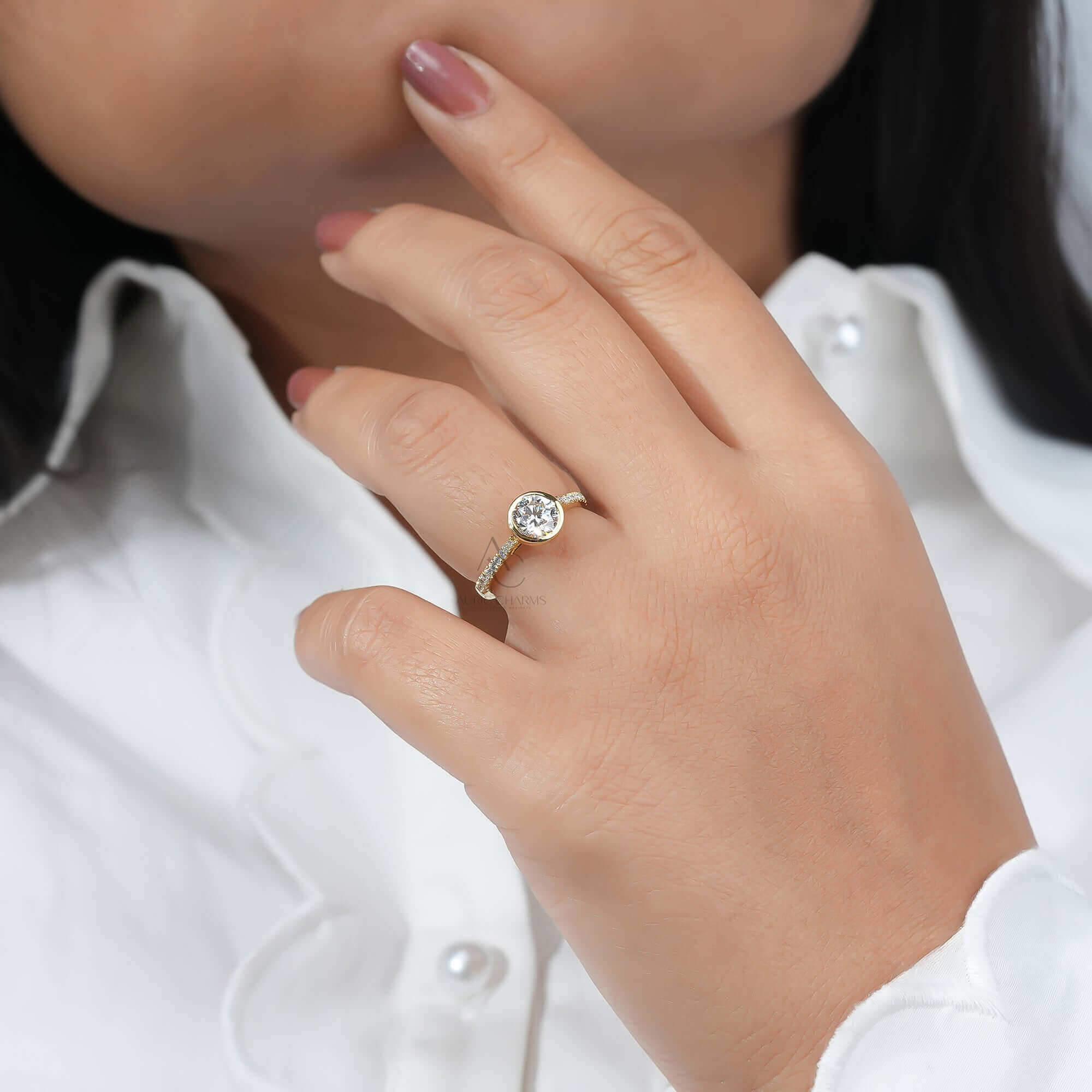 Monroe Bezel Round Lab-Grown Diamond Pave Ring