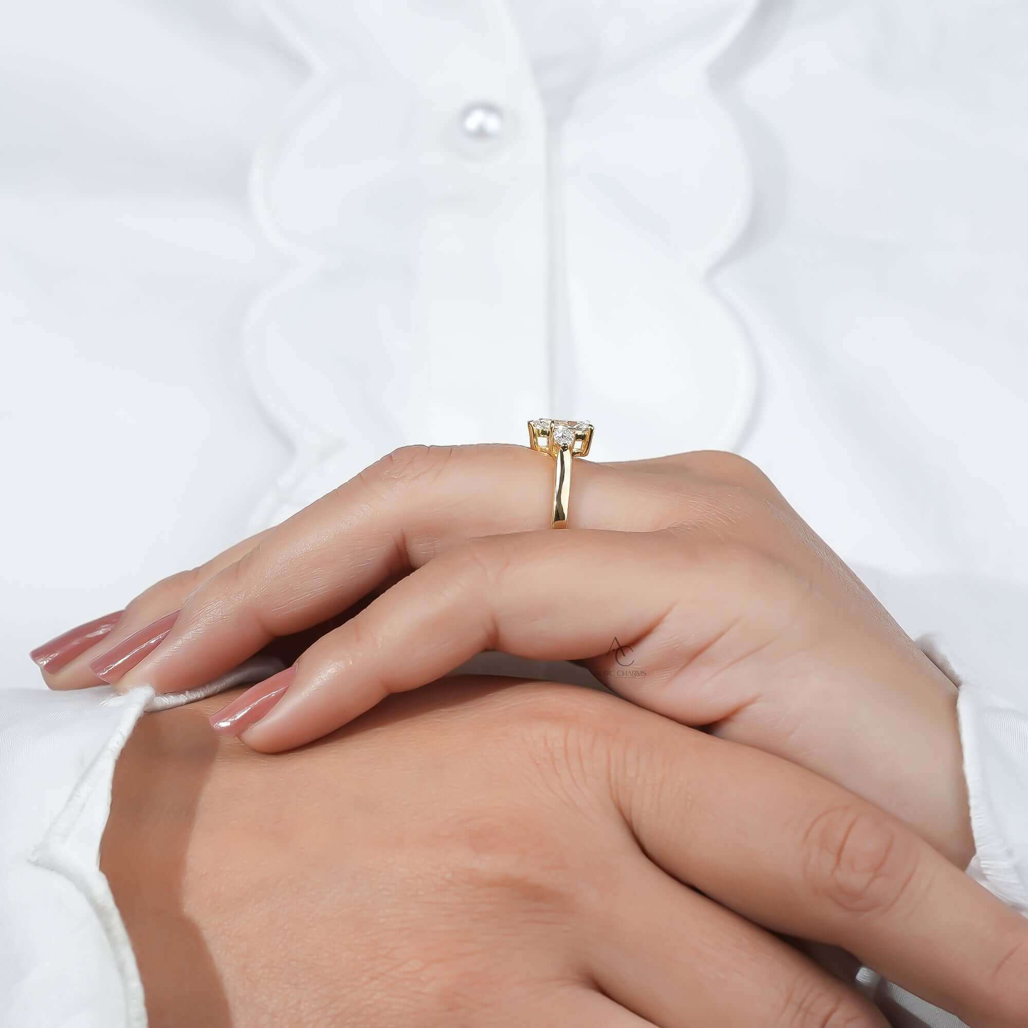 Liora Three-Stone Pear Diamond Ring in Yellow Gold