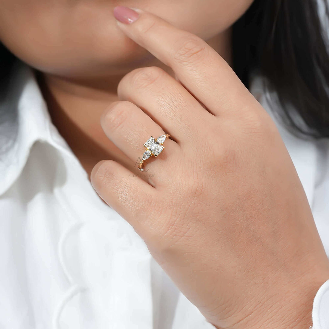Elara Radiant & Pear Three-Stone Diamond Ring