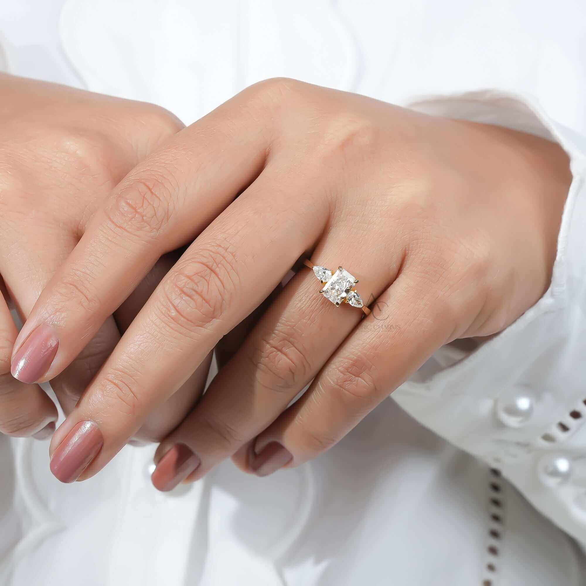 Elara Radiant & Pear Three-Stone Diamond Ring