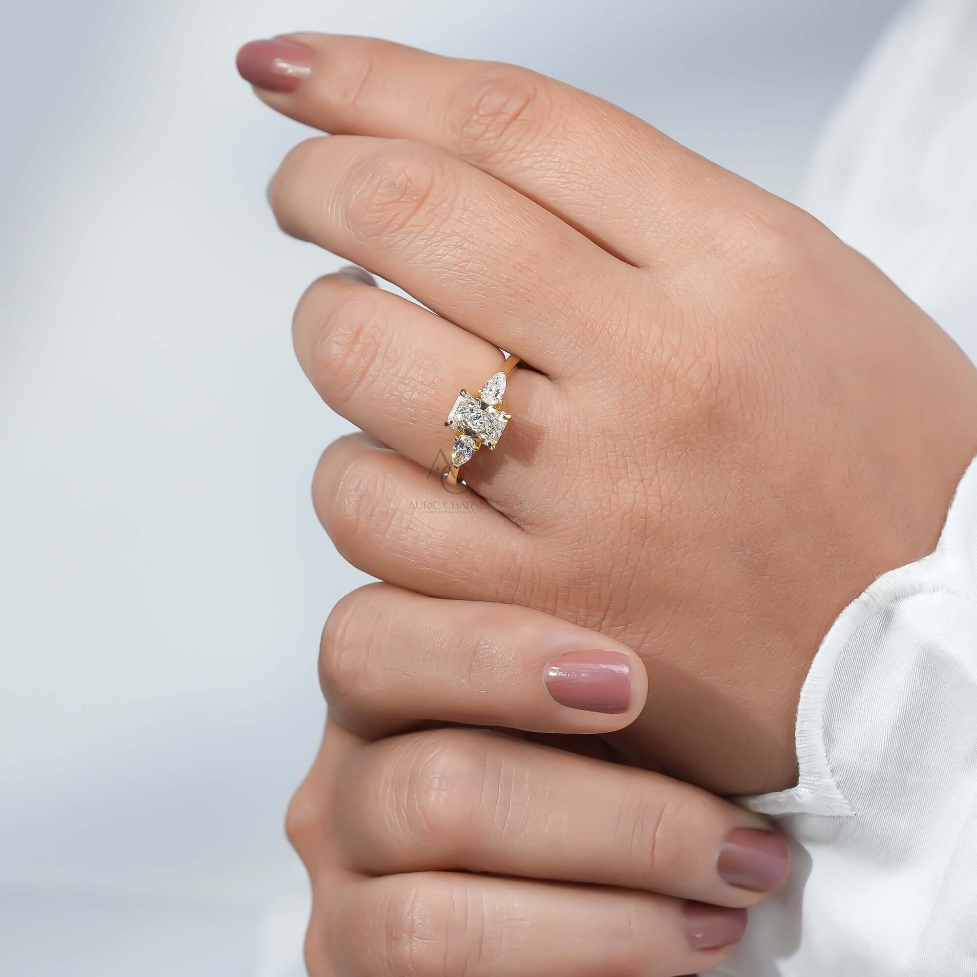 Elara Radiant & Pear Three-Stone Diamond Ring